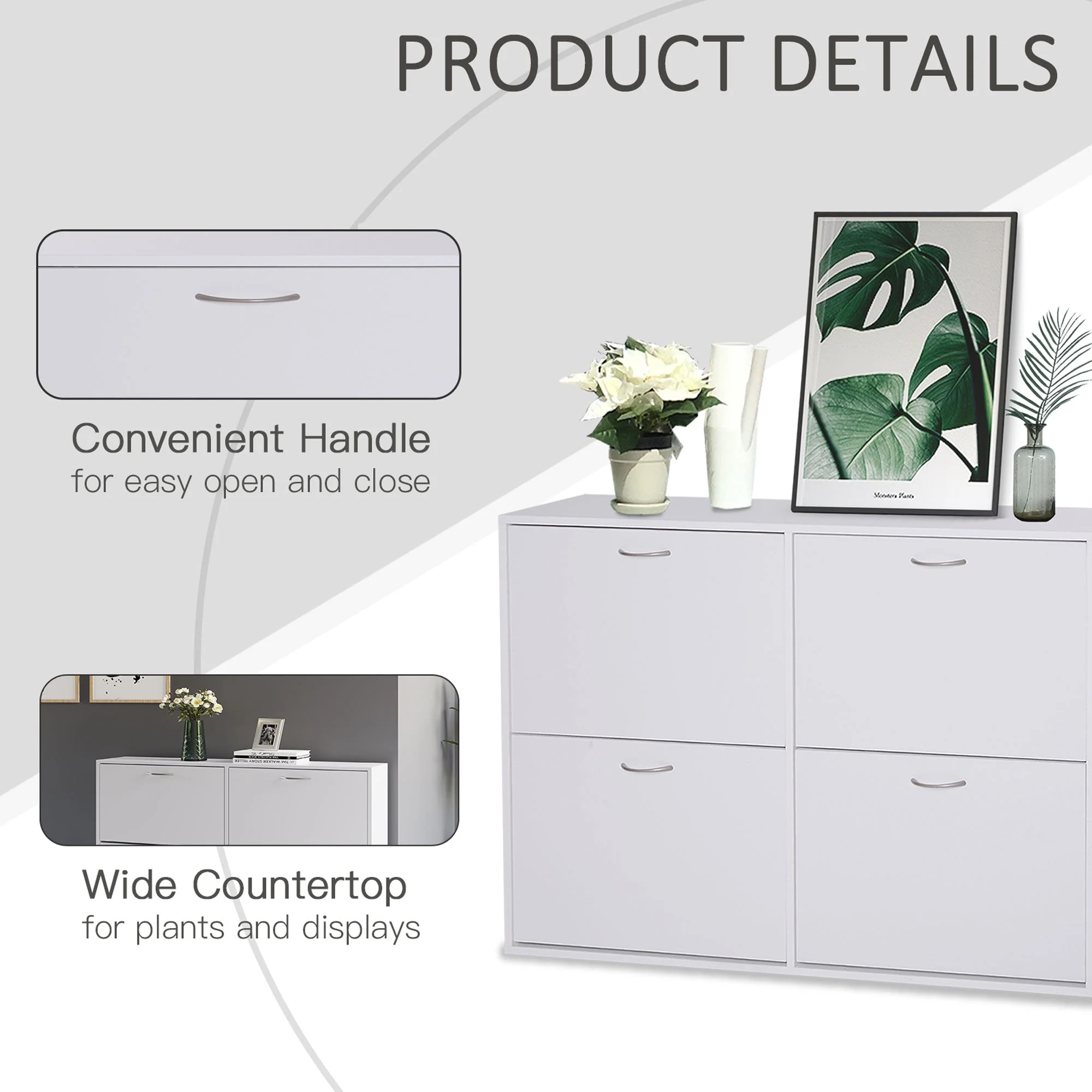 Wooden Modern Design 4 Drawer Shoes Cabinet Pull Down Shelf Storage Organiser - White - Image 6