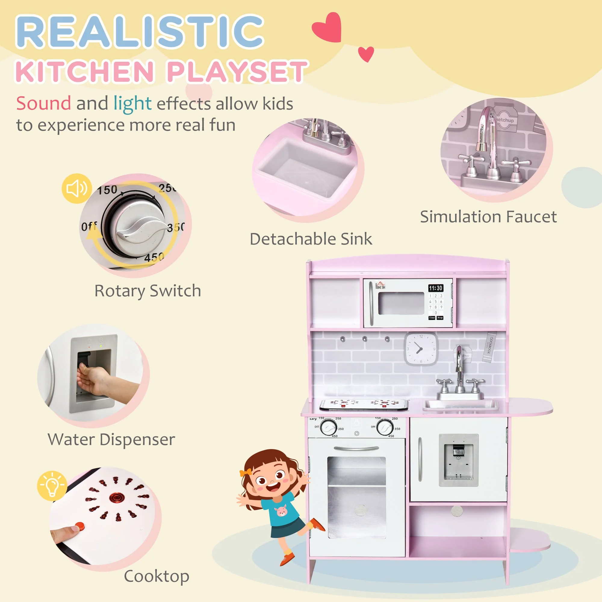 Wooden Play Kitchen with Lights Sounds - Image 3