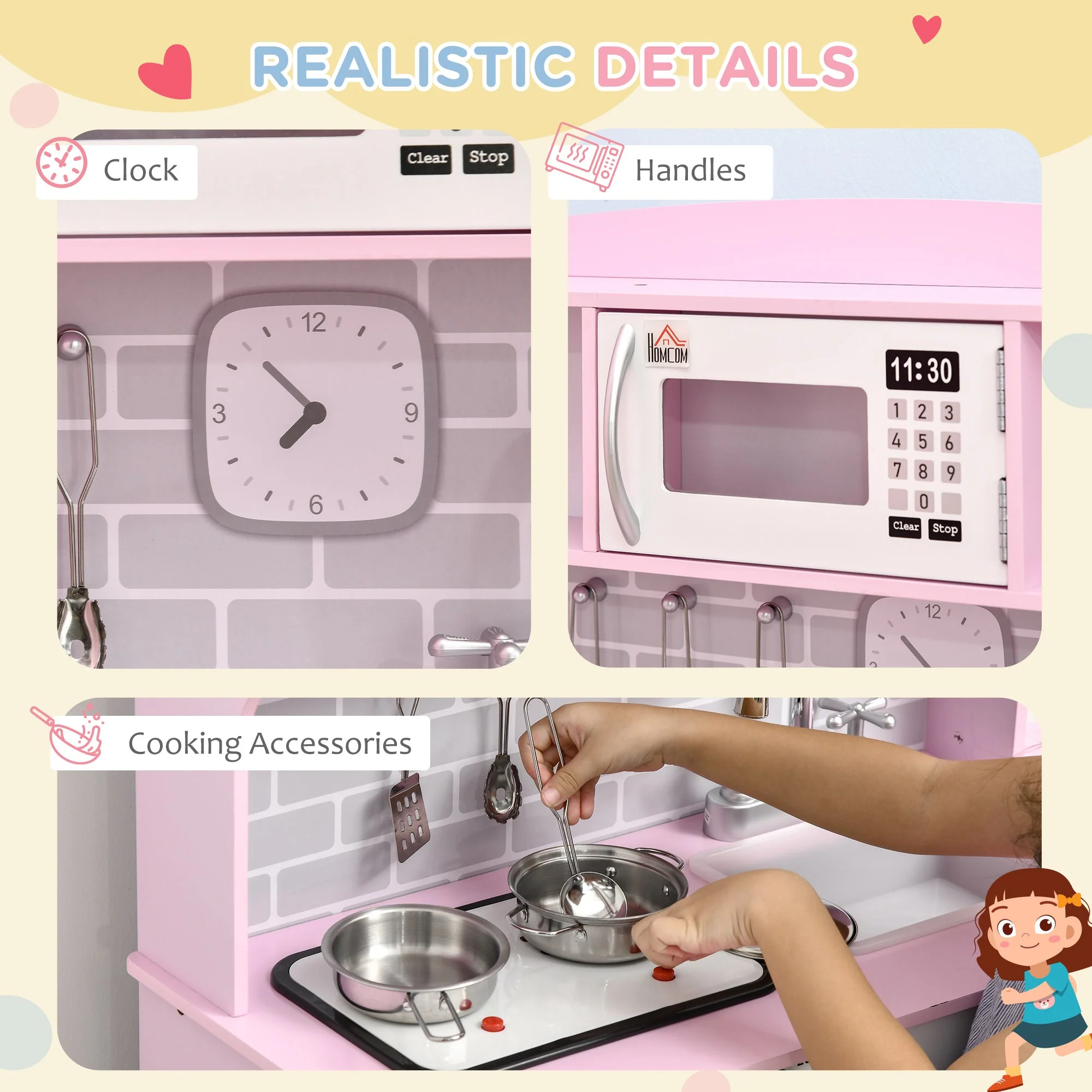 Wooden Play Kitchen with Lights Sounds - Image 4