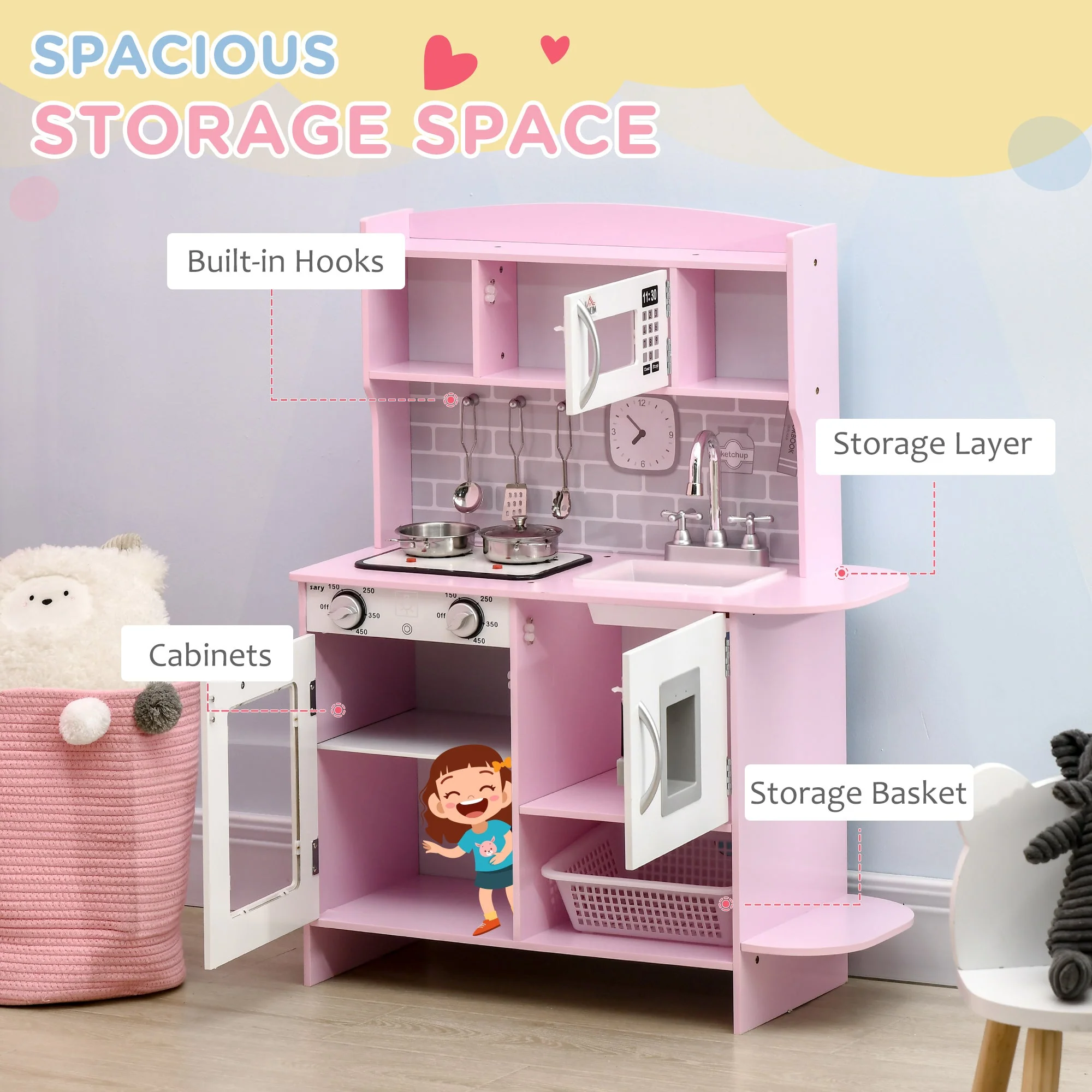 Wooden Play Kitchen with Lights Sounds - Image 6