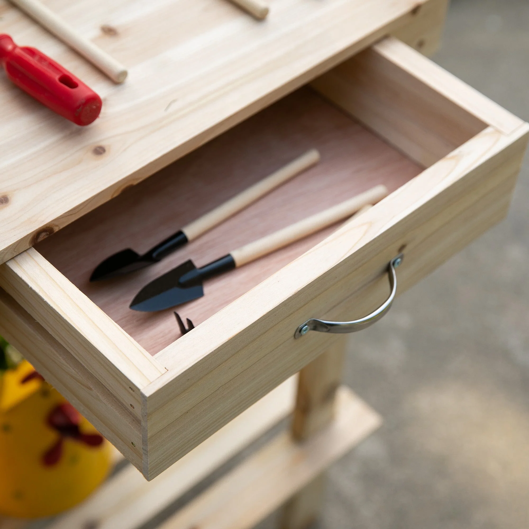 Wooden Potting Bench Work Table with 2 Removable Wheels - Image 9
