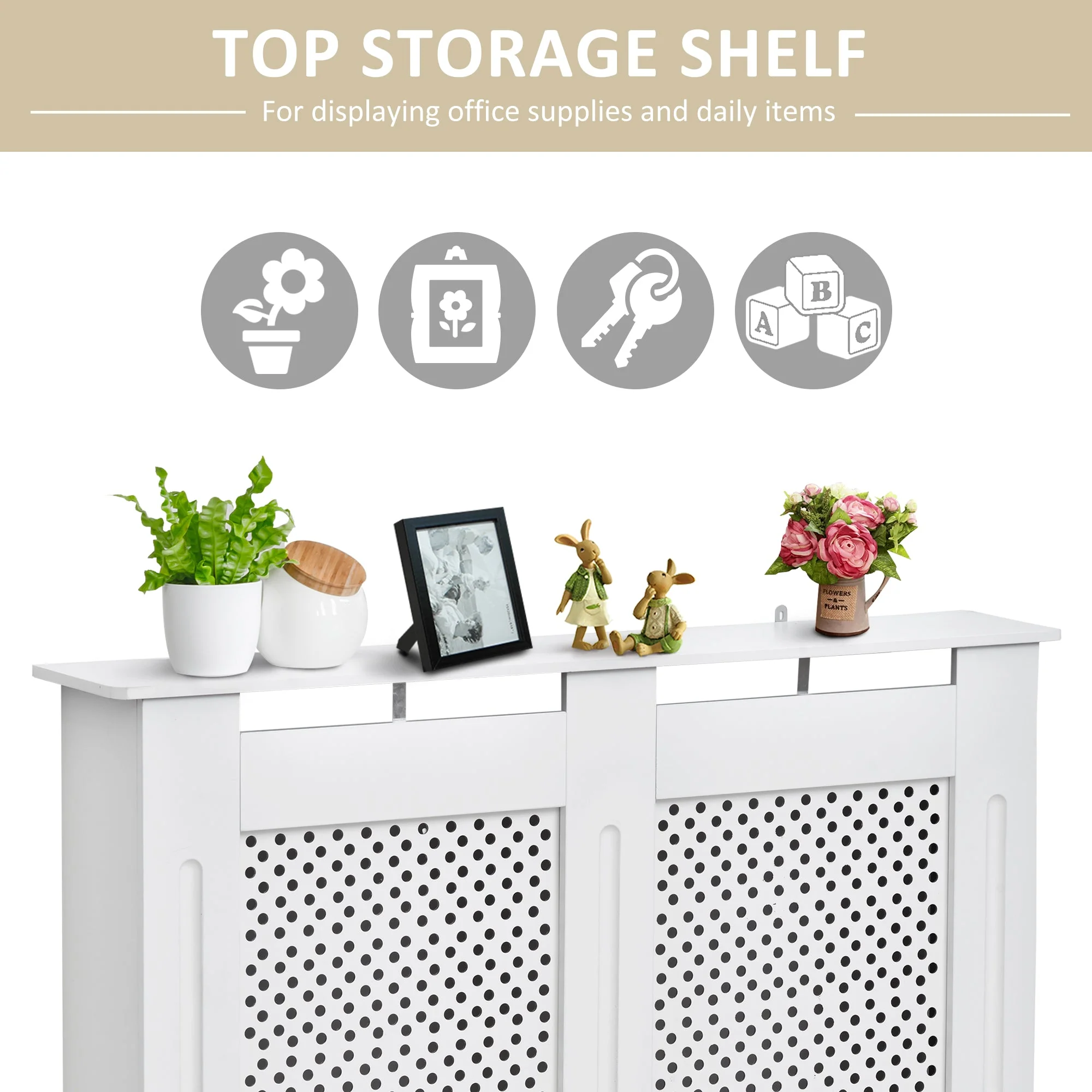 Wooden Radiator Cover Heating Cabinet Modern Home Furniture Grill Style White Painted Medium - Image 5