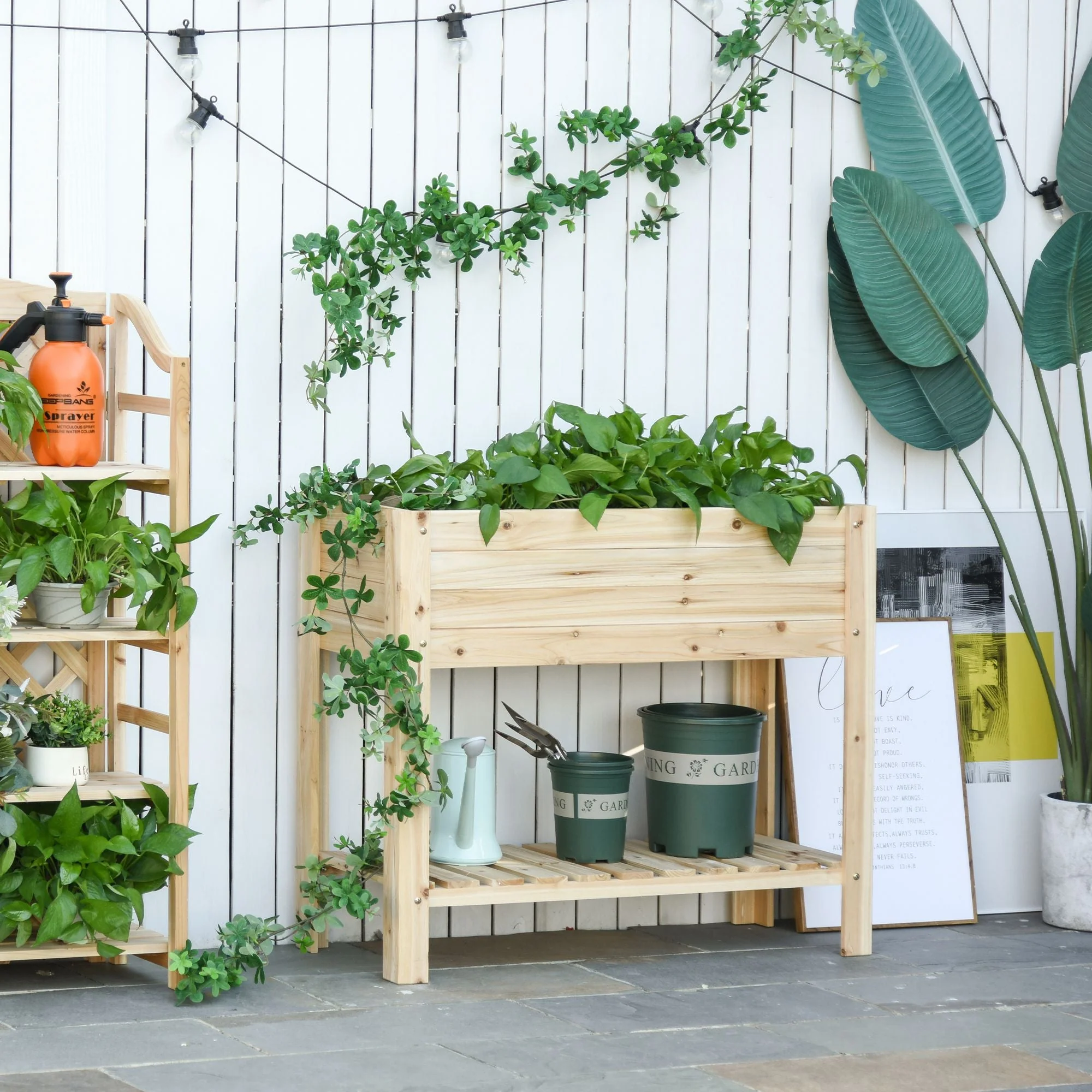 Wooden Raised Plant Stand Outdoor Flower Bed Box with Clapboard 100 x 40 x 84cm - Image 2