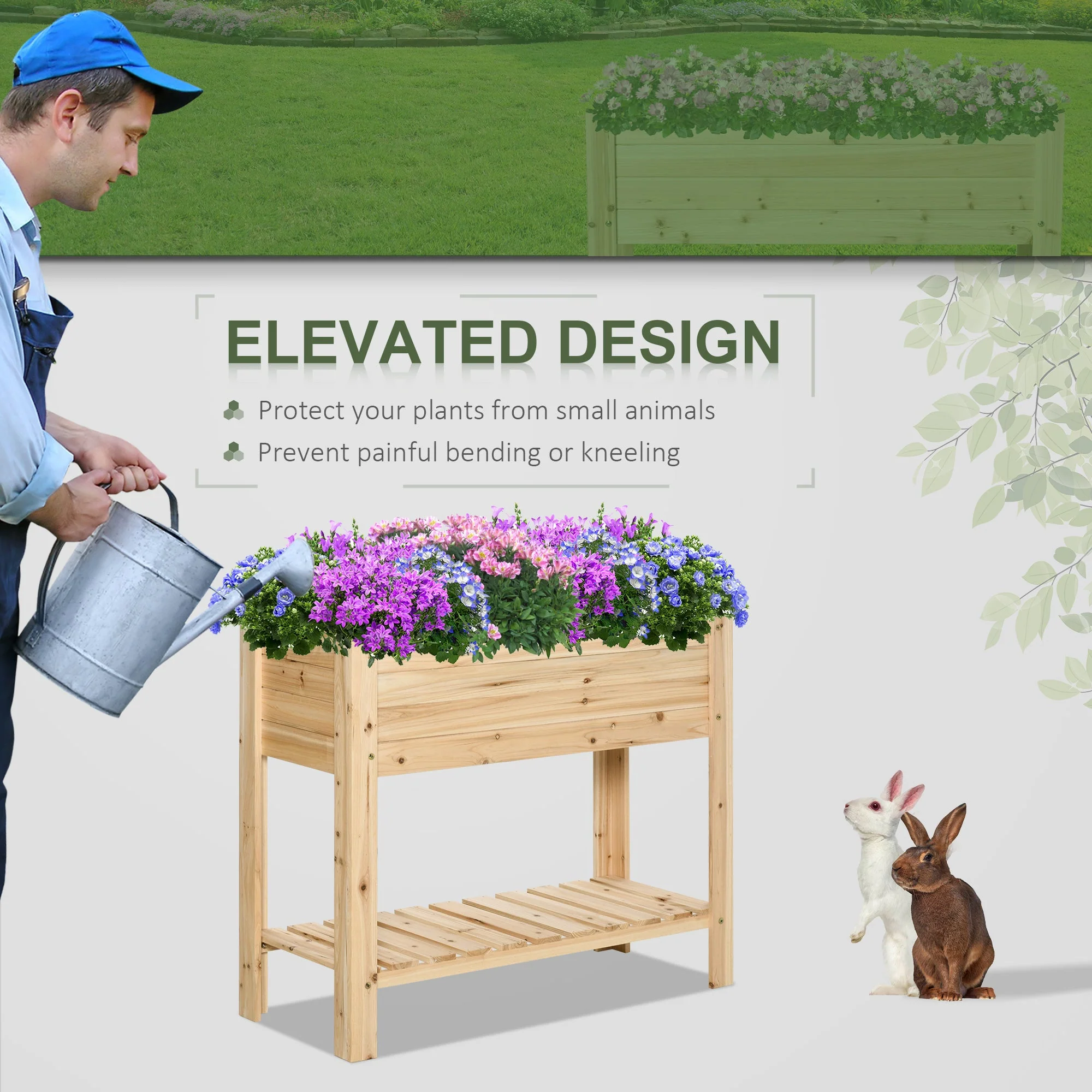 Wooden Raised Plant Stand Outdoor Flower Bed Box with Clapboard 100 x 40 x 84cm - Image 6