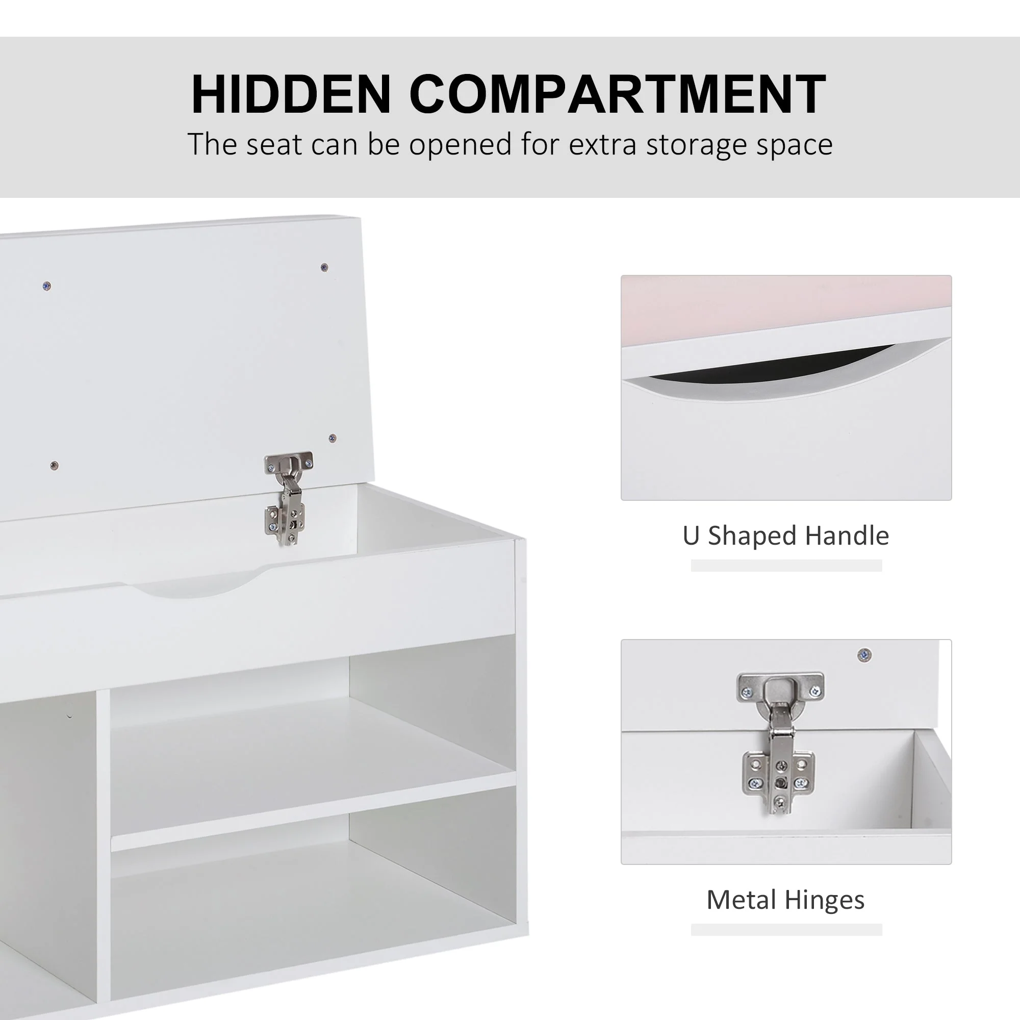 Wooden Shoes Cabinet Bench Hidden Storage Padded Seat Organiser Footwear Rack Hallway White Pink 80 x 30 x 47 cm - Image 4