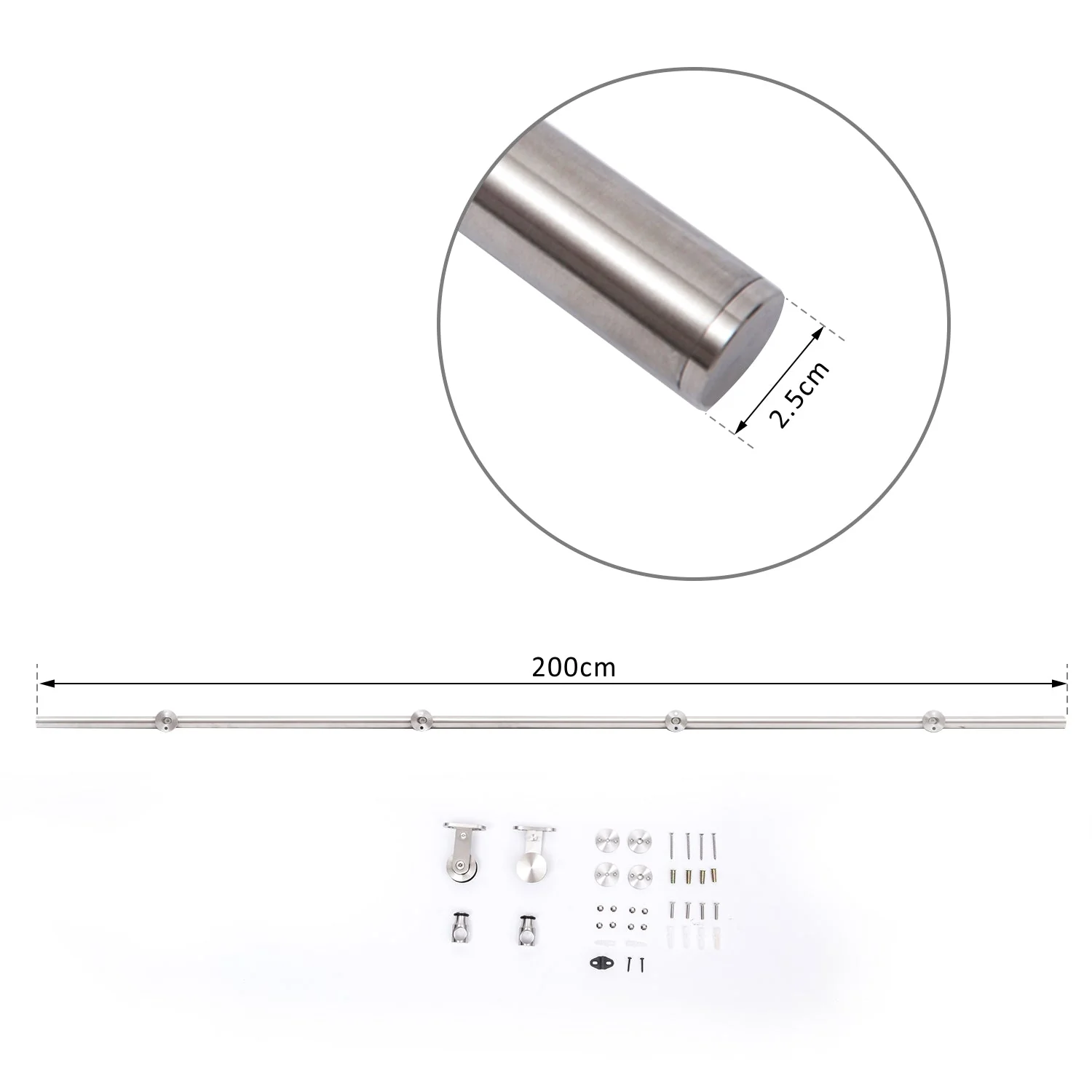 Wooden Sliding Door Kit Stainless Steel Smooth Operation Hardware Track Kit System Unit For Single Door 2000mm - Image 3