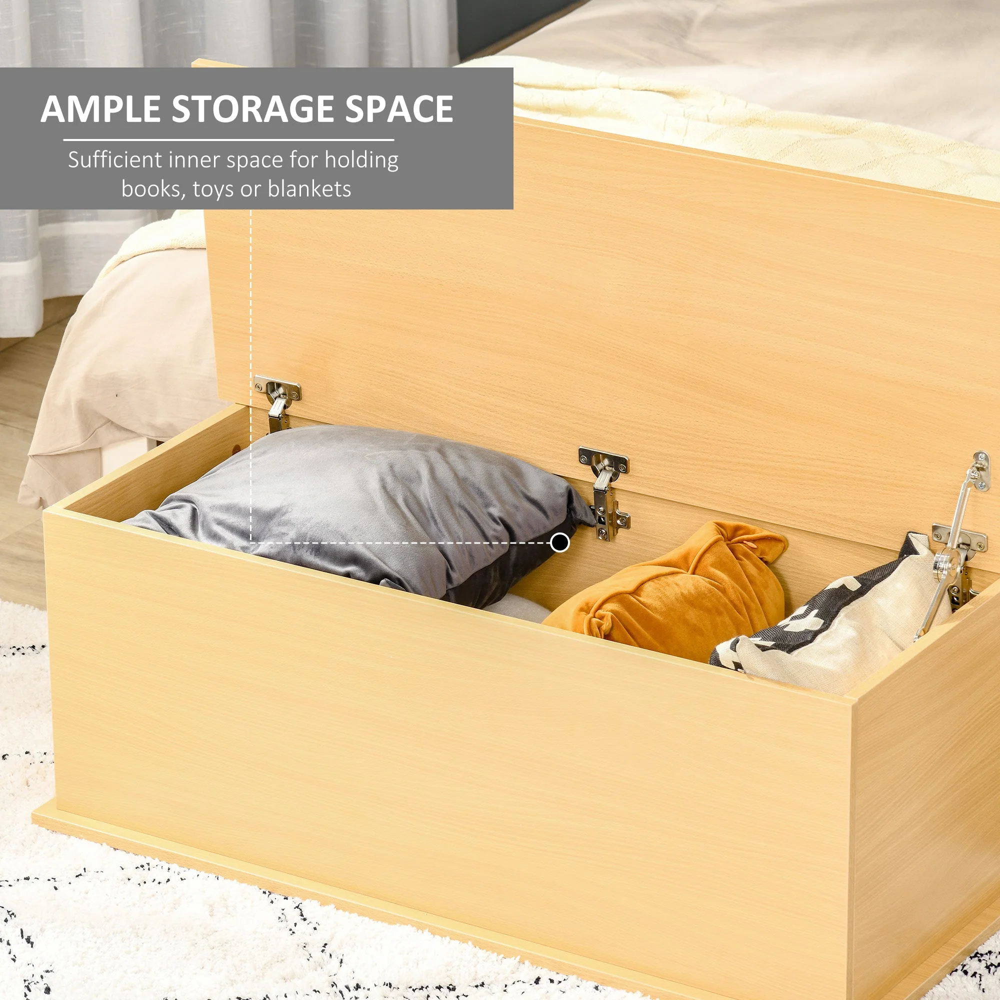 Wooden Storage Box Clothes Toy Chest Bench Seat Ottoman Bedding Blanket Trunk Container with Lid - Burlywood - Image 5
