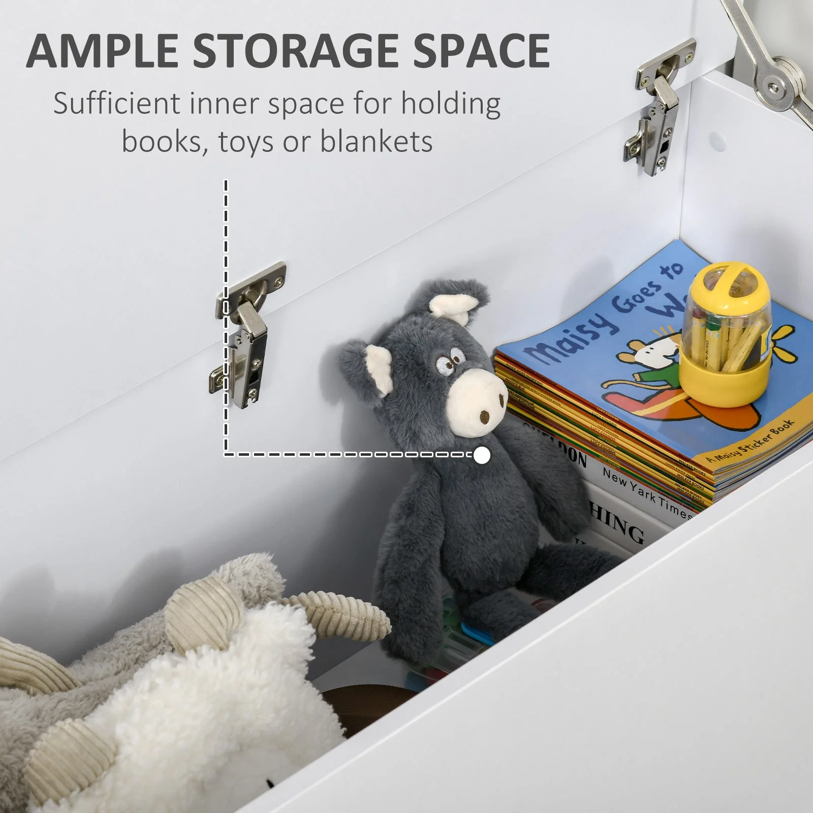 Wooden Storage Box Clothes Toy Chest Bench Seat Ottoman Bedding Blanket Trunk Container with Lid - White - Image 5