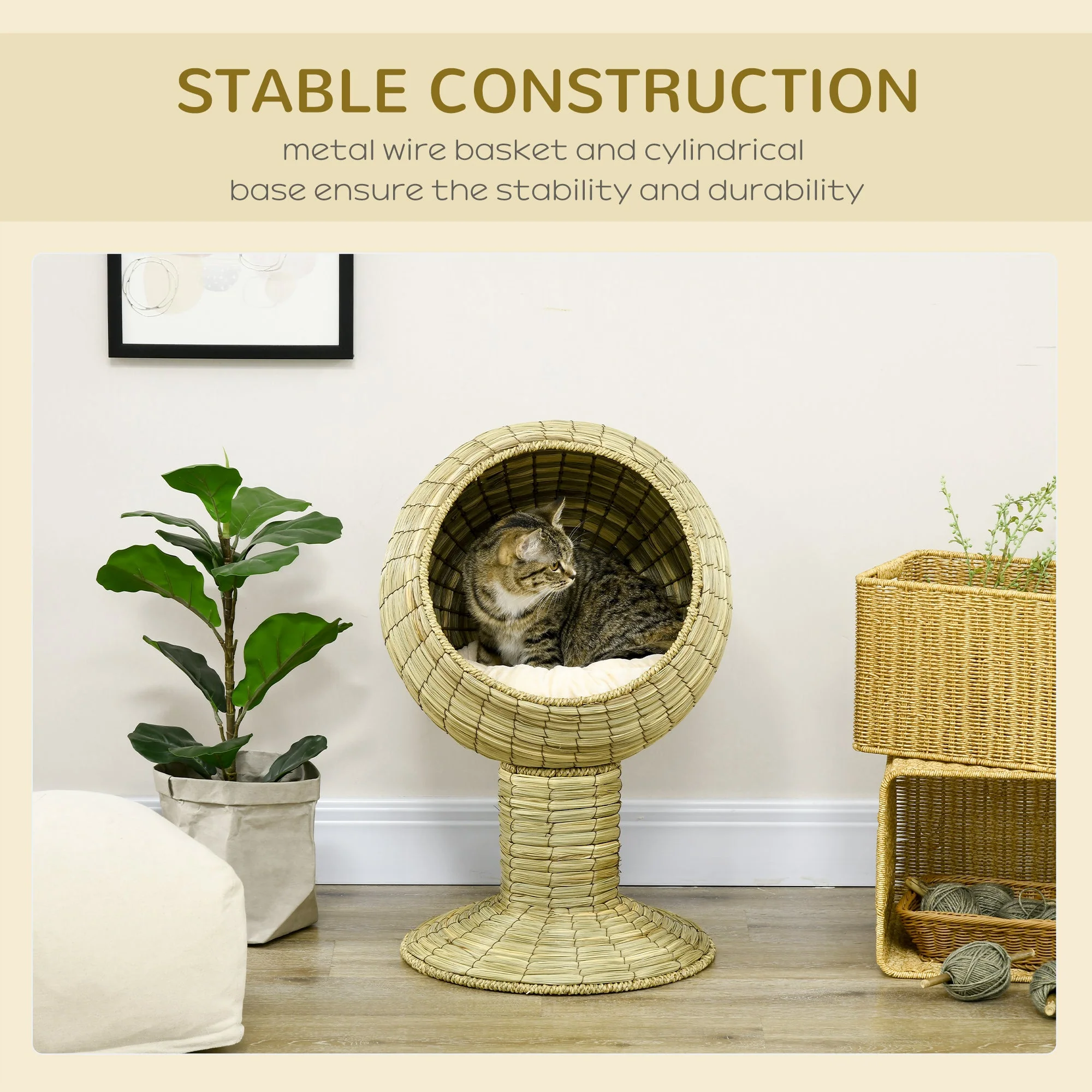 Woven 41 x 41cm Cat Bed Cyclindrical Elevated Tower by Pawhut - Image 2
