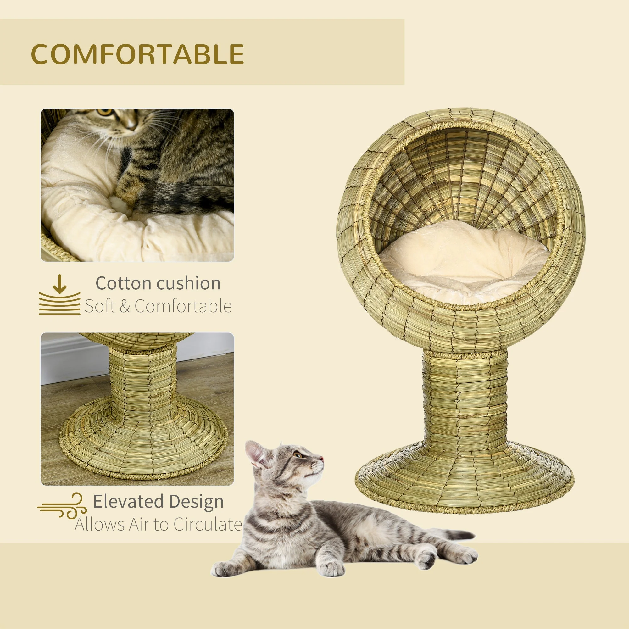 Woven 41 x 41cm Cat Bed Cyclindrical Elevated Tower by Pawhut - Image 6