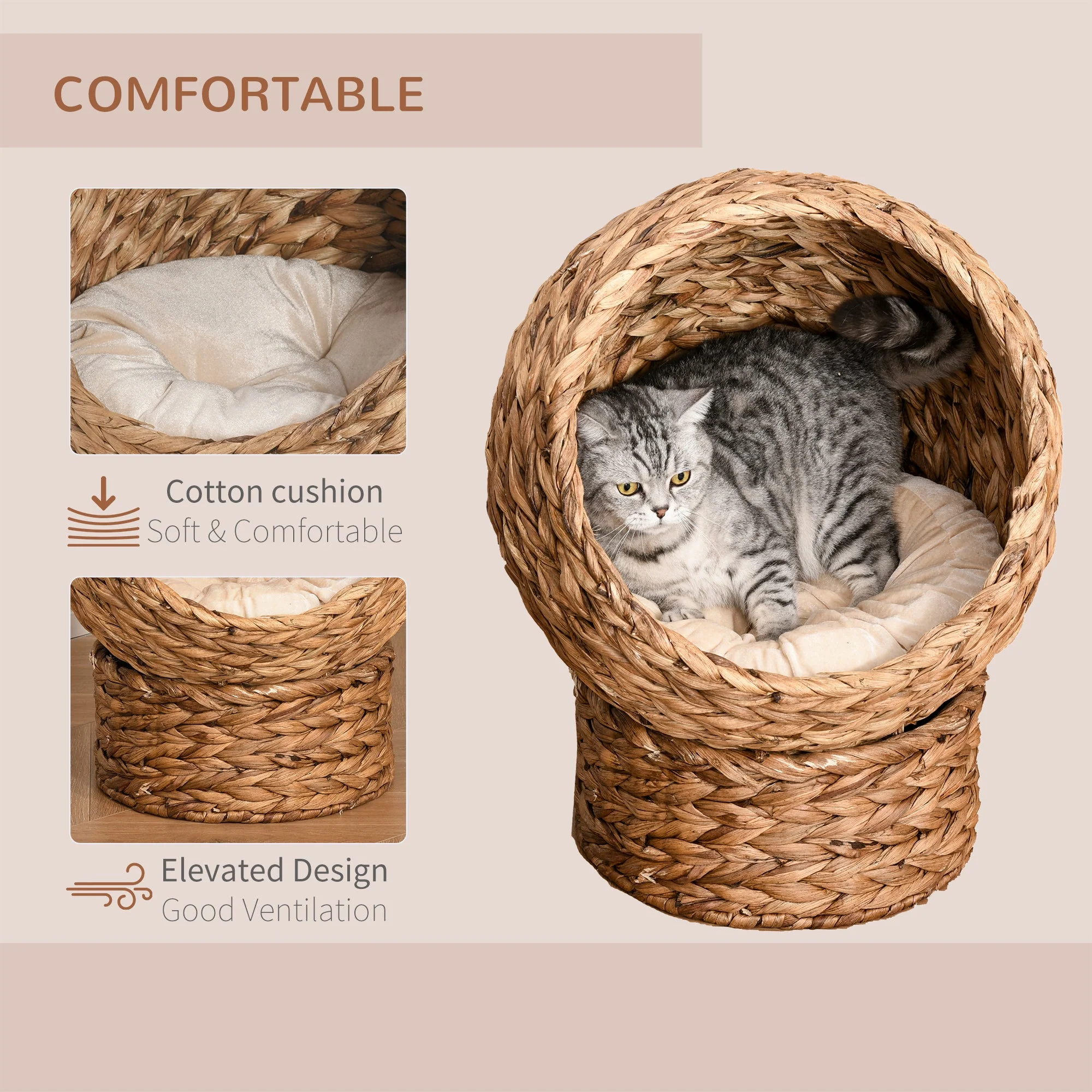 Woven 42 x 33cm Cat Bed Cyclindrical by Pawhut - Image 4