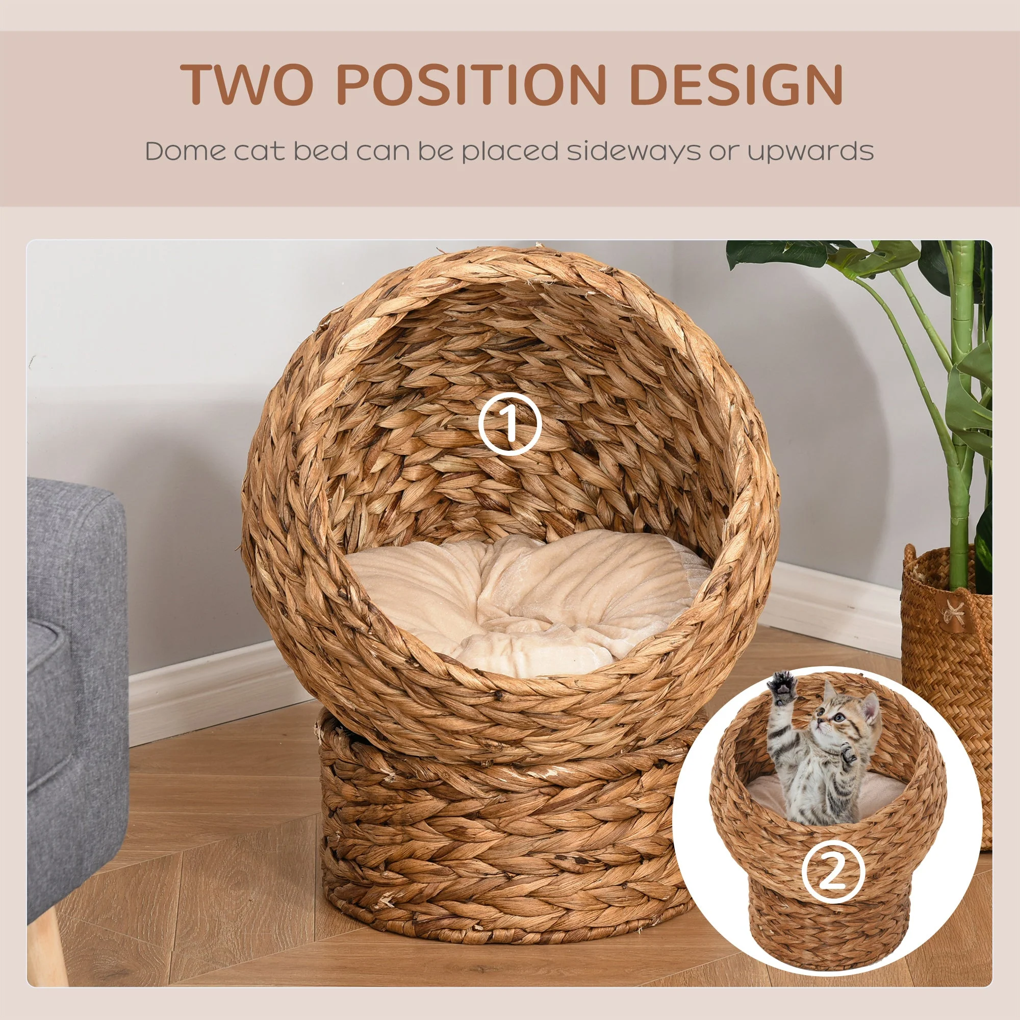 Woven 42 x 33cm Cat Bed Cyclindrical by Pawhut - Image 6