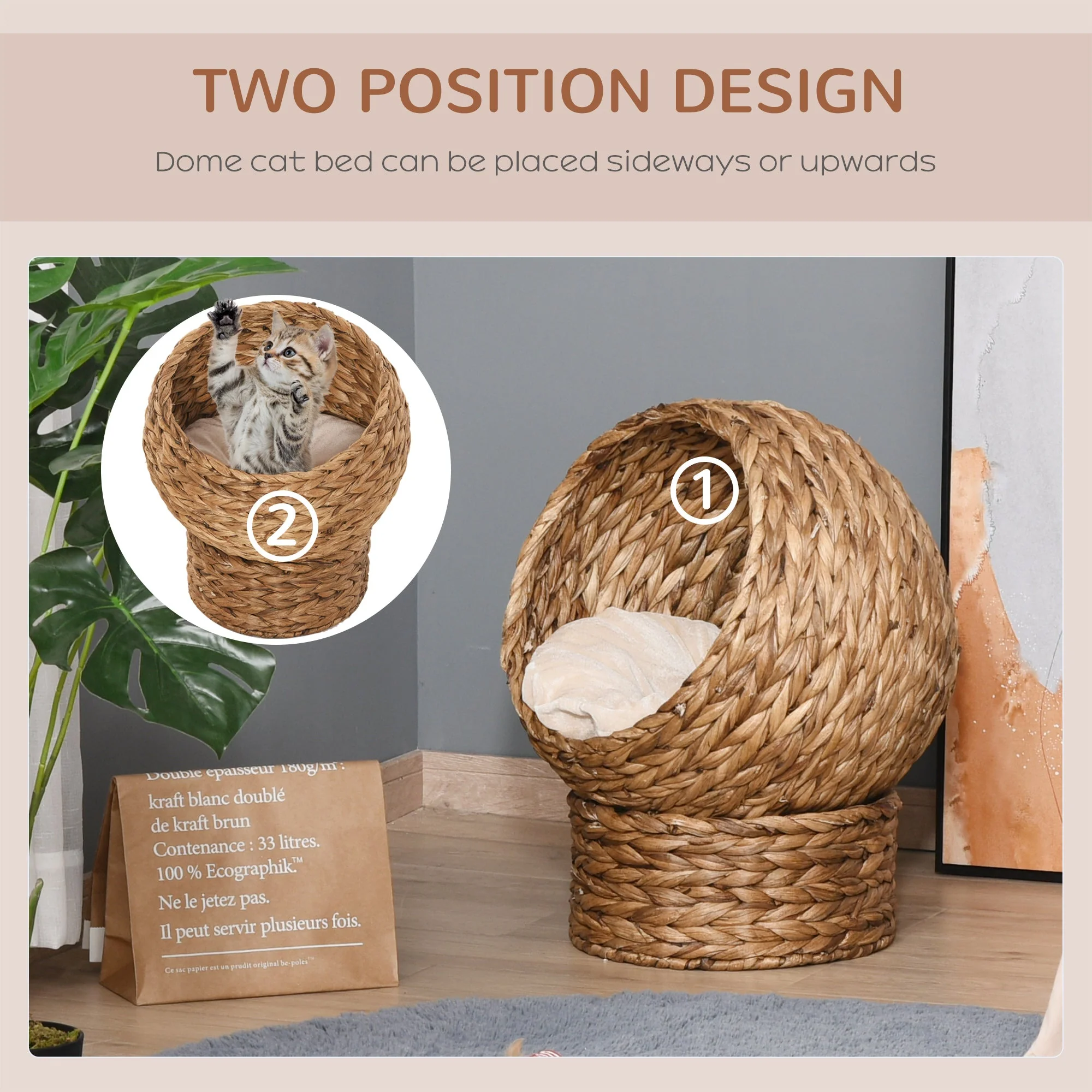 Woven 50 x 42cm Cat Bed Cyclindrical by Pawhut - Image 2