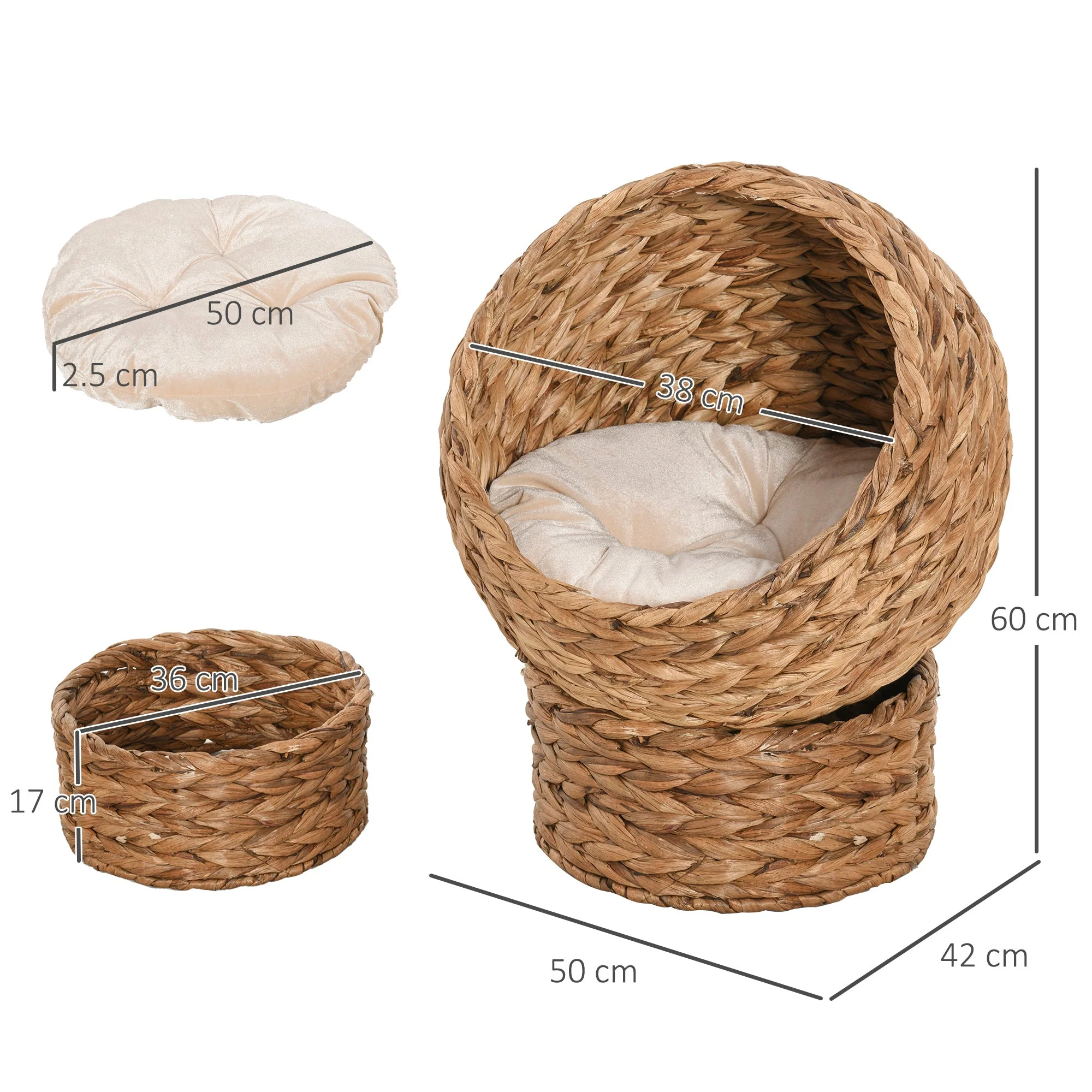 Woven 50 x 42cm Cat Bed Cyclindrical by Pawhut - Image 4