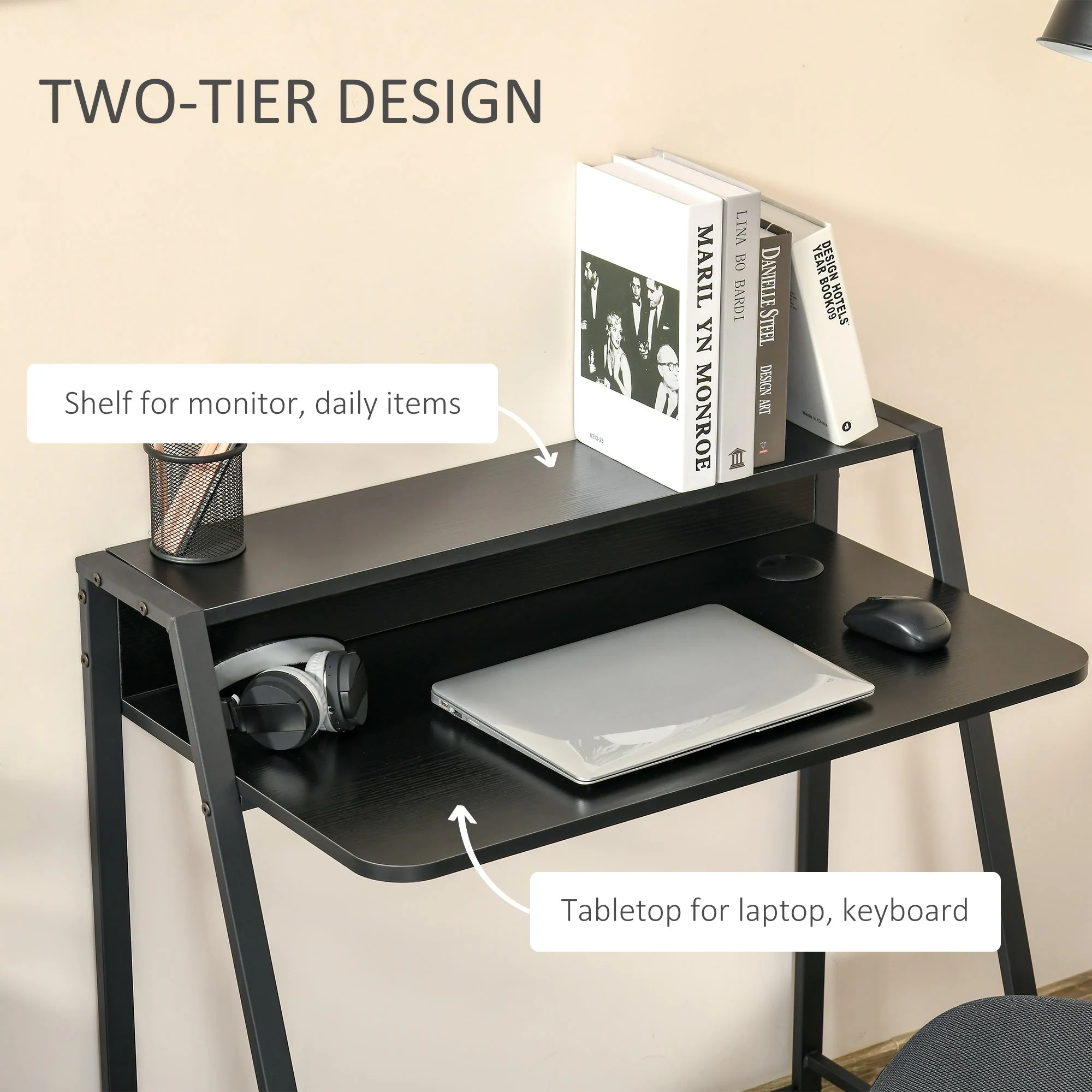 Writing Desk Computer Table Home Office PC Laptop Workstation Storage Shelf Black - Image 4