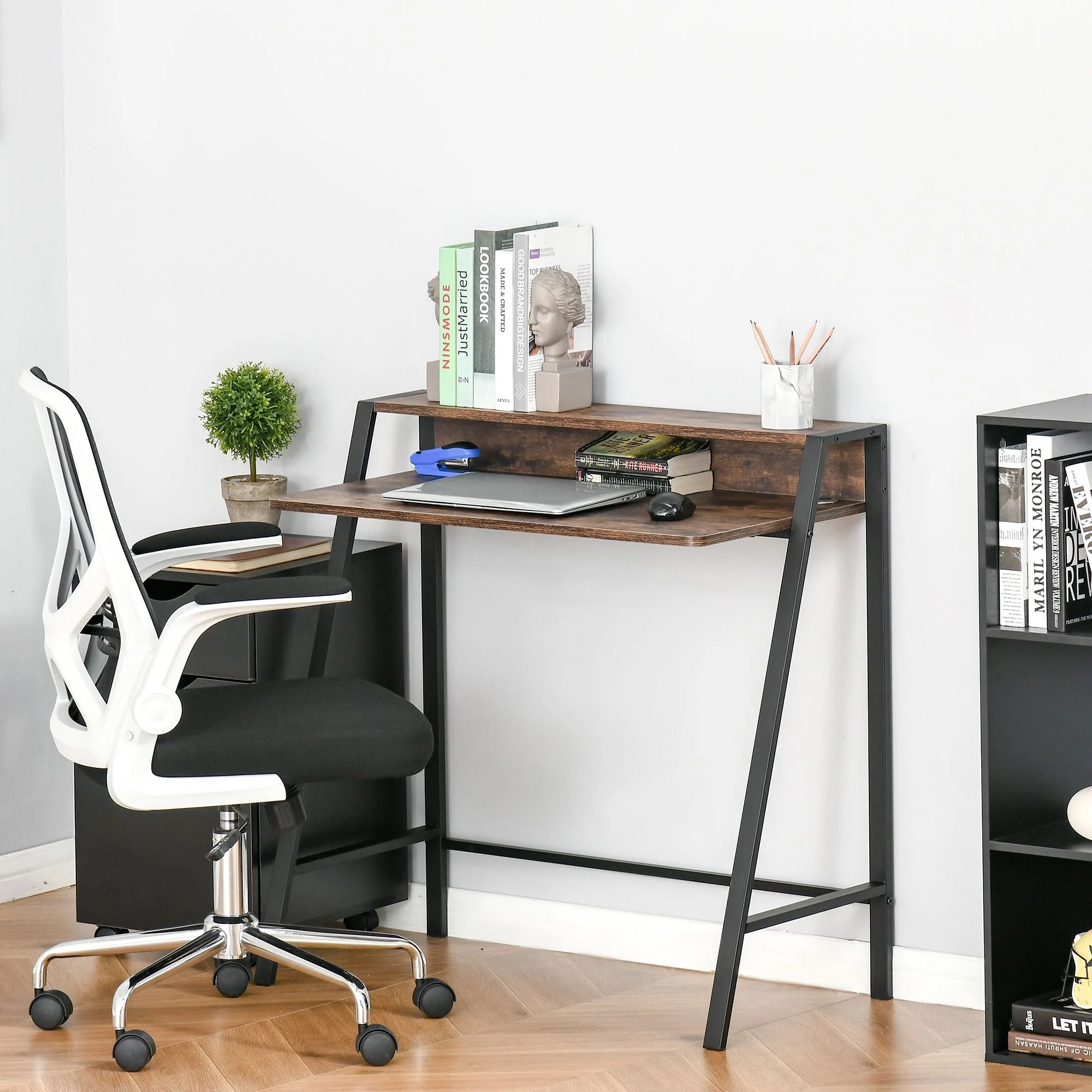 Writing Desk Computer Table Home Office PC Laptop Workstation Storage Shelf Rustic Brown - Image 2