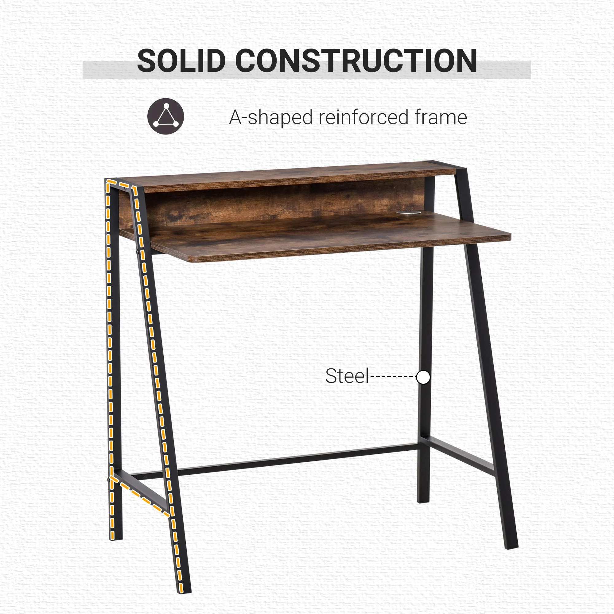 Writing Desk Computer Table Home Office PC Laptop Workstation Storage Shelf Rustic Brown - Image 5