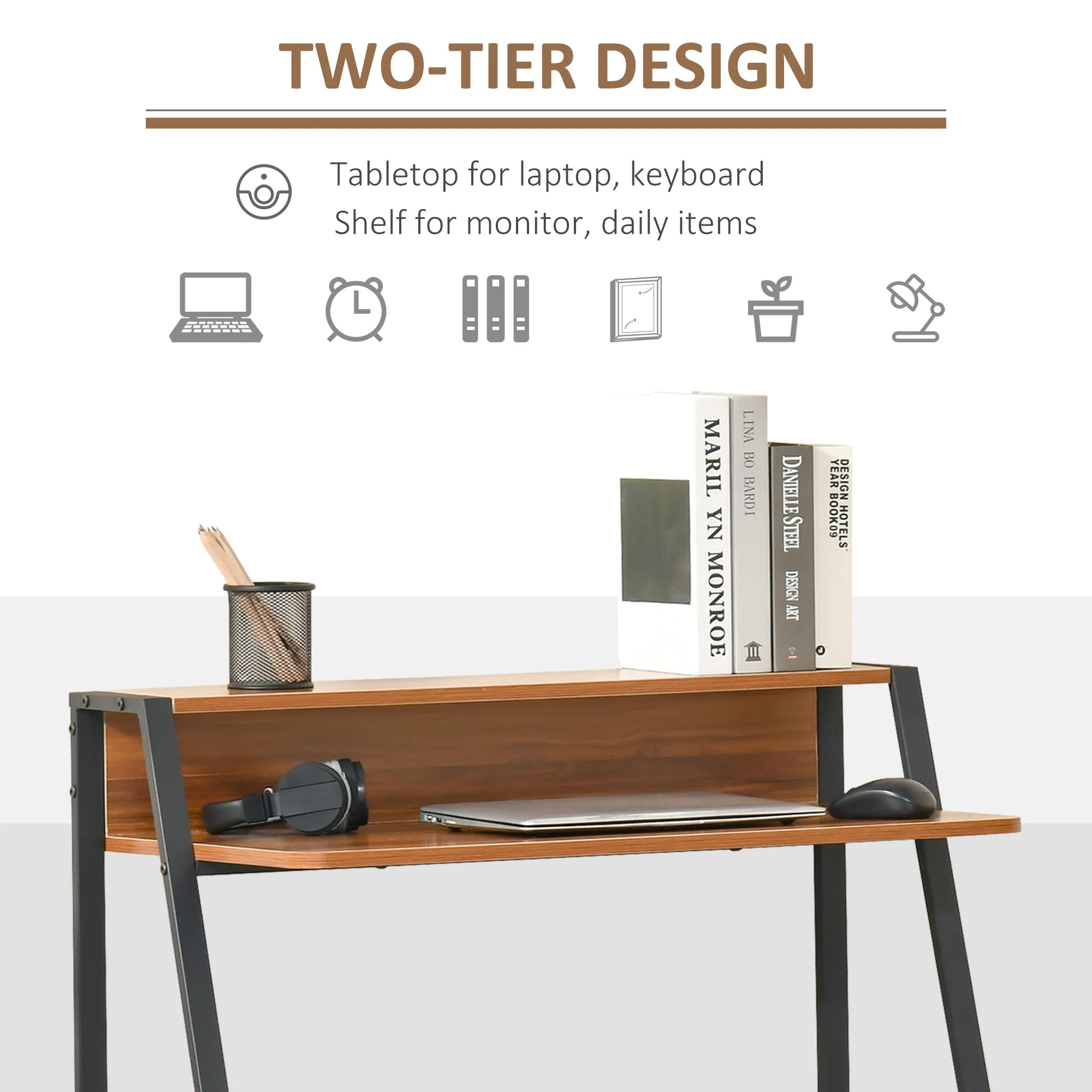 Writing Desk Computer Table Home Office PC Laptop Workstation Storage Shelf Walnut - Image 4