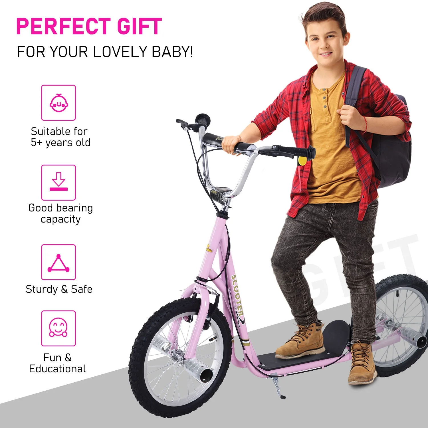 Youth Scooter Adult Teen Push Scooter Kids Children Stunt Scooter Bike Bicycle Ride On 16" Pneumatic Tyres - Image 5