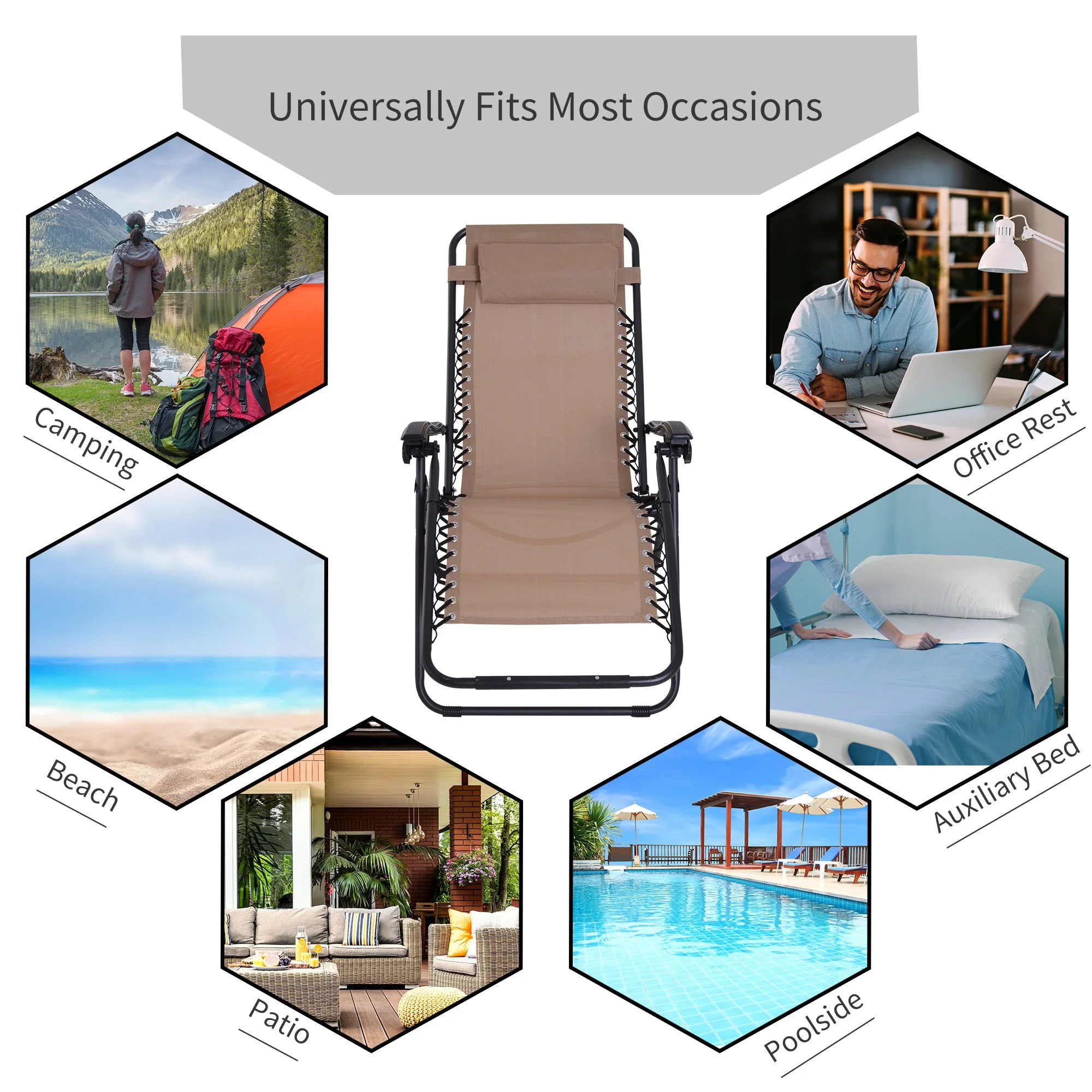 Zero Gravity Chair Metal Frame Texteline Armchair Outdoor Folding & Reclining Sun Lounger with Head Pillow for Patio Decking Gardens Camping - Image 7