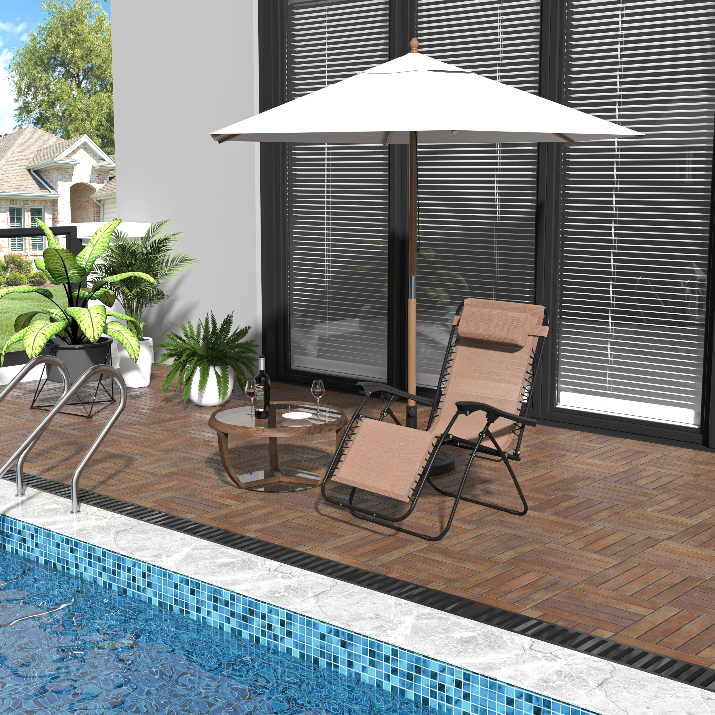 Zero Gravity Chair Metal Frame Texteline Armchair Outdoor Folding & Reclining Sun Lounger with Head Pillow for Patio Decking Gardens Camping - Image 8