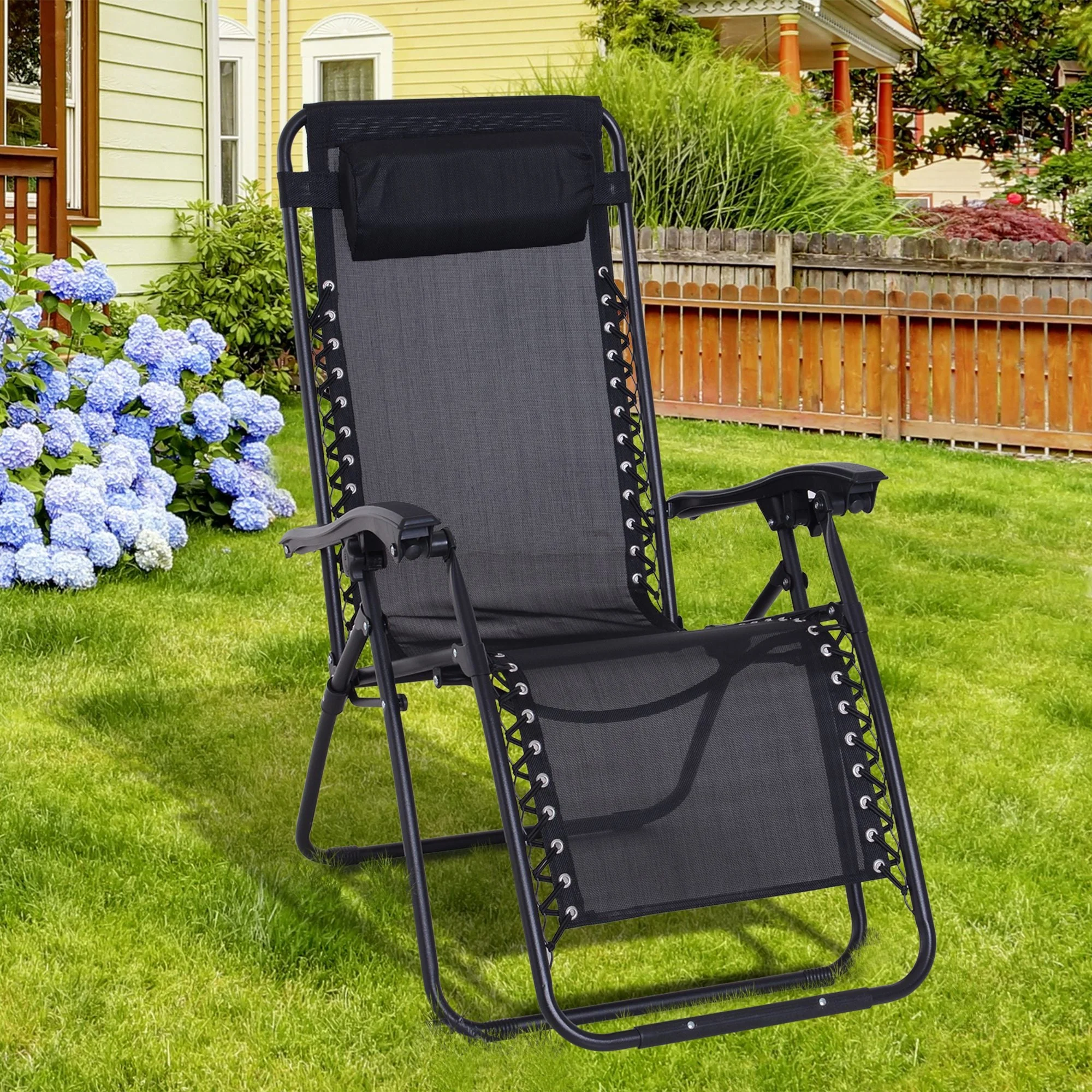 Zero Gravity Chair Metal Frame Texteline Armchair Outdoor Folding & Reclining Sun Lounger with Head Pillow for Patio Decking Gardens Camping - Image 2