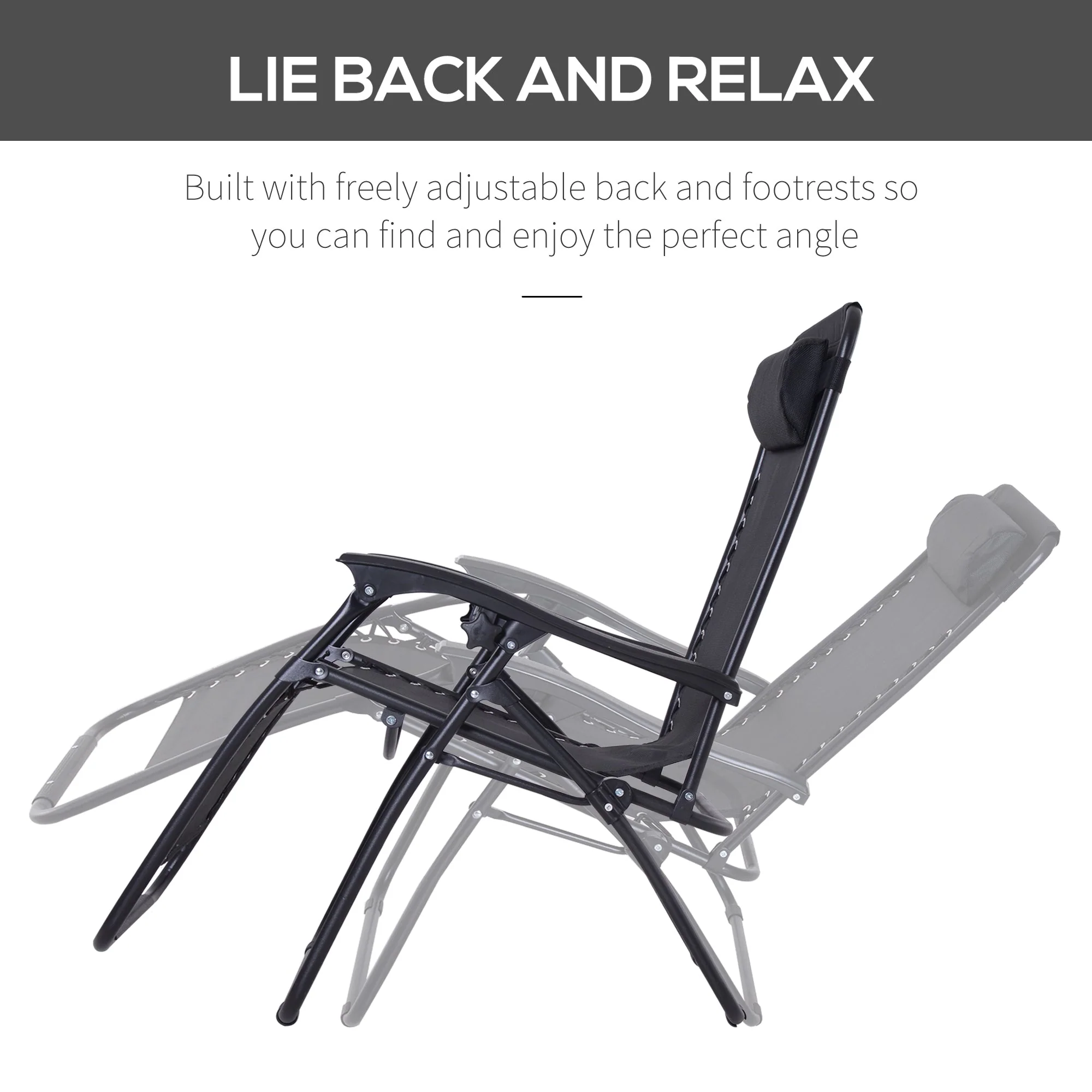 Zero Gravity Chair Metal Frame Texteline Armchair Outdoor Folding & Reclining Sun Lounger with Head Pillow for Patio Decking Gardens Camping - Image 4
