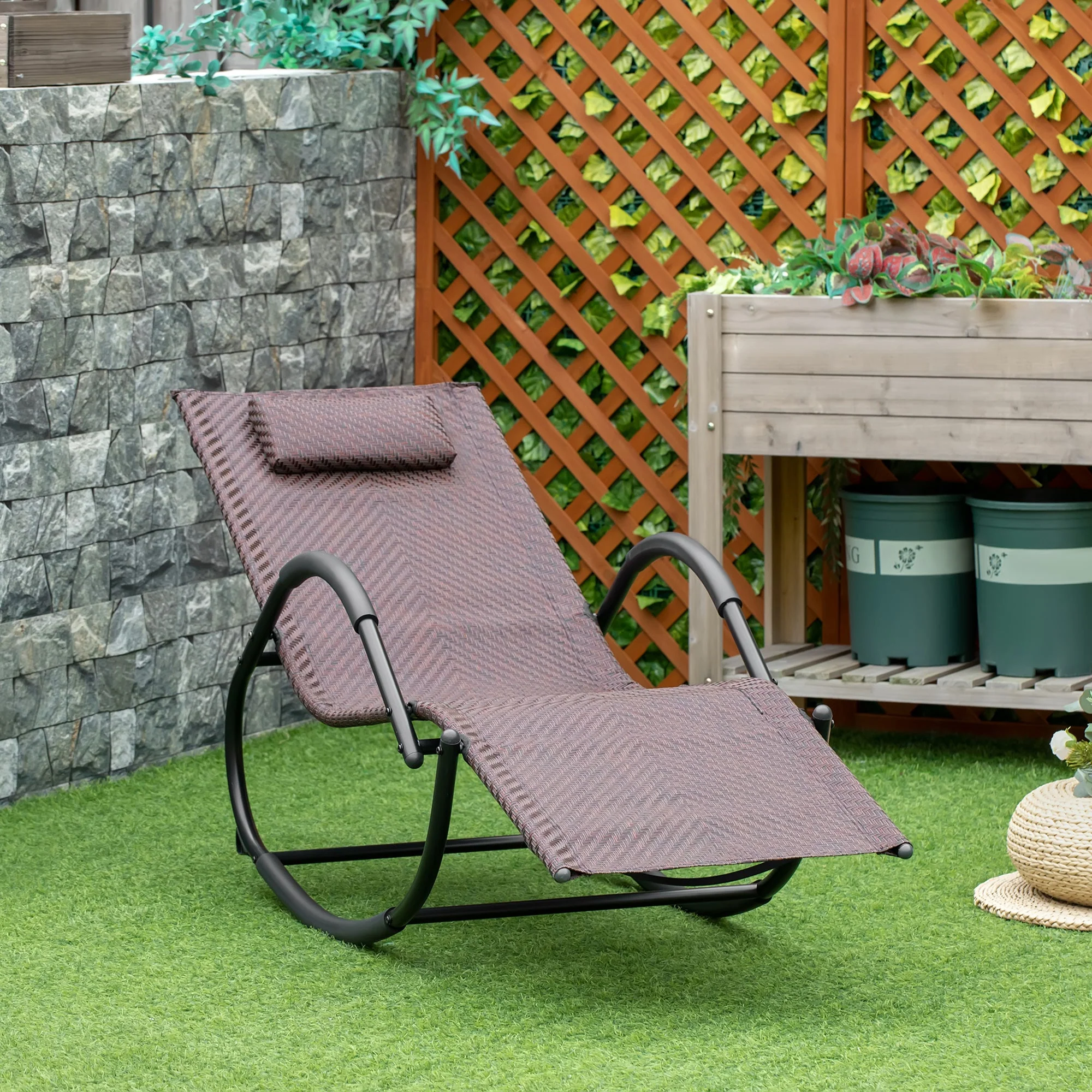 Zero Gravity Rocking Lounge Chair w/ Pillow for Indoor & Outdoor Texteline Brown - Image 2