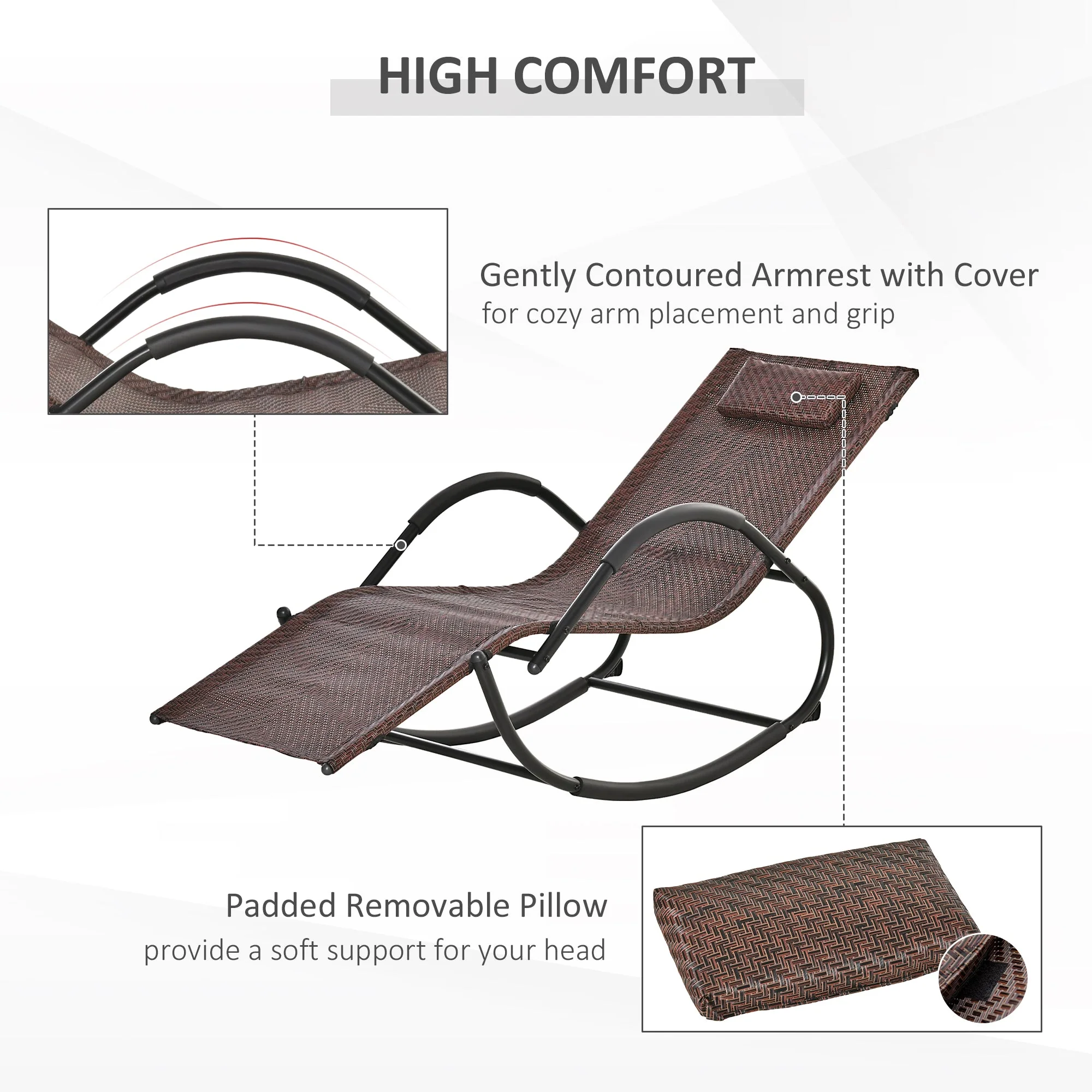 Zero Gravity Rocking Lounge Chair w/ Pillow for Indoor & Outdoor Texteline Brown - Image 5