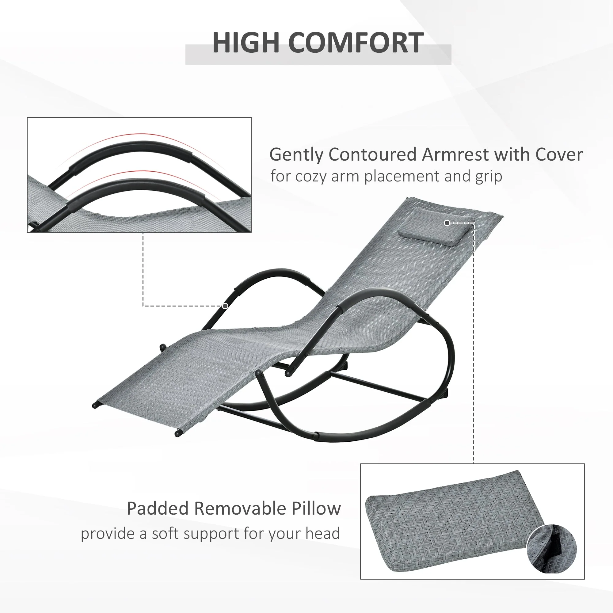 Zero Gravity Rocking Lounge Chair w/ Pillow for Indoor & Outdoor Texteline Grey - Image 5