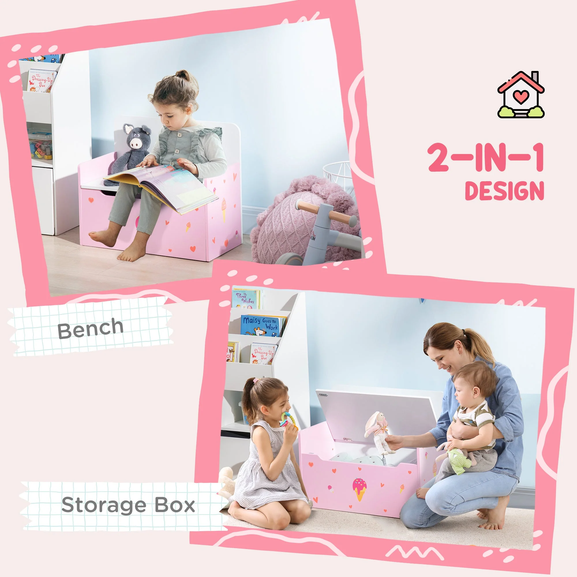 ZONEKIZ 2-in-1 Kids Storage Bench - Image 3