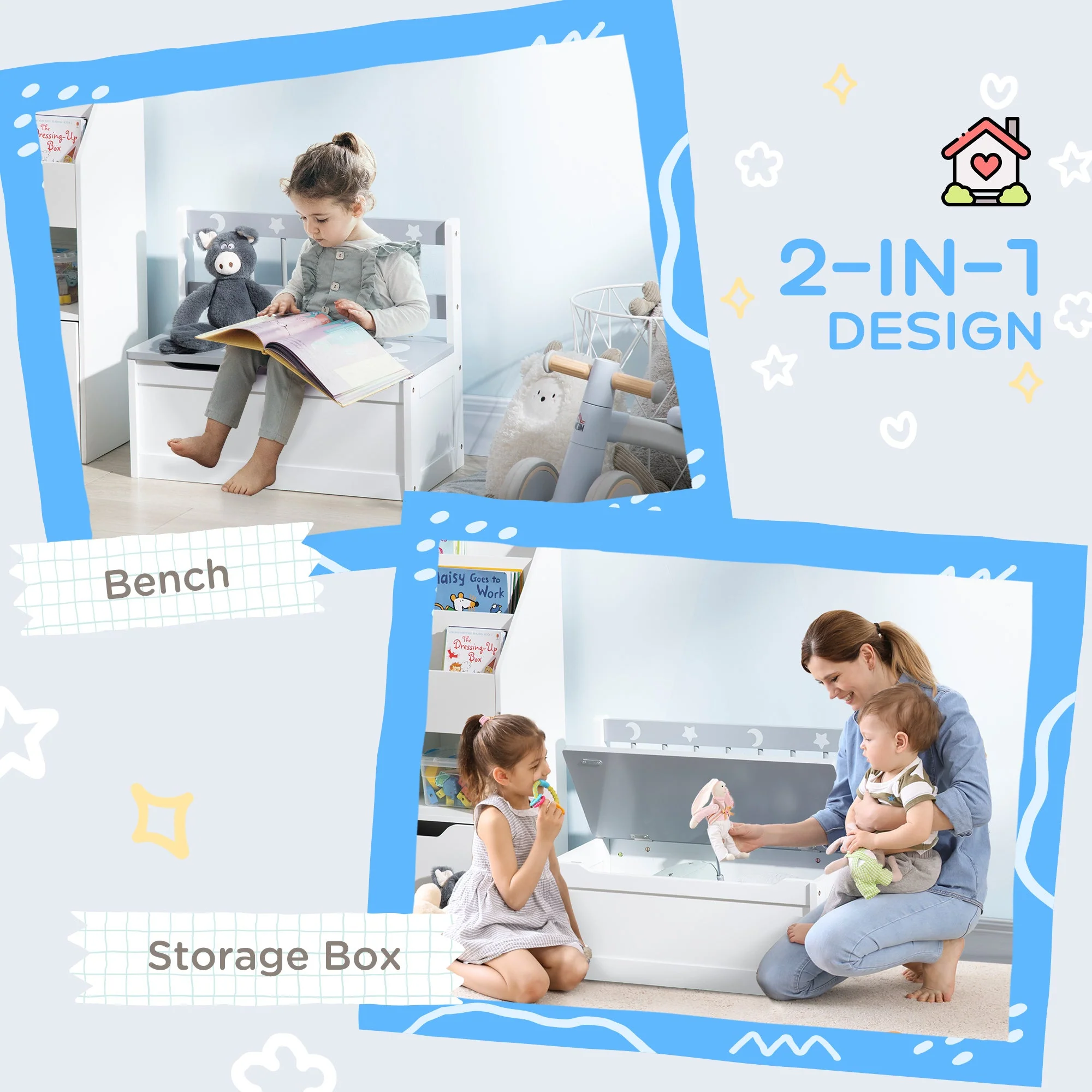 ZONEKIZ 2-IN-1 Wooden Toy Box - Image 3