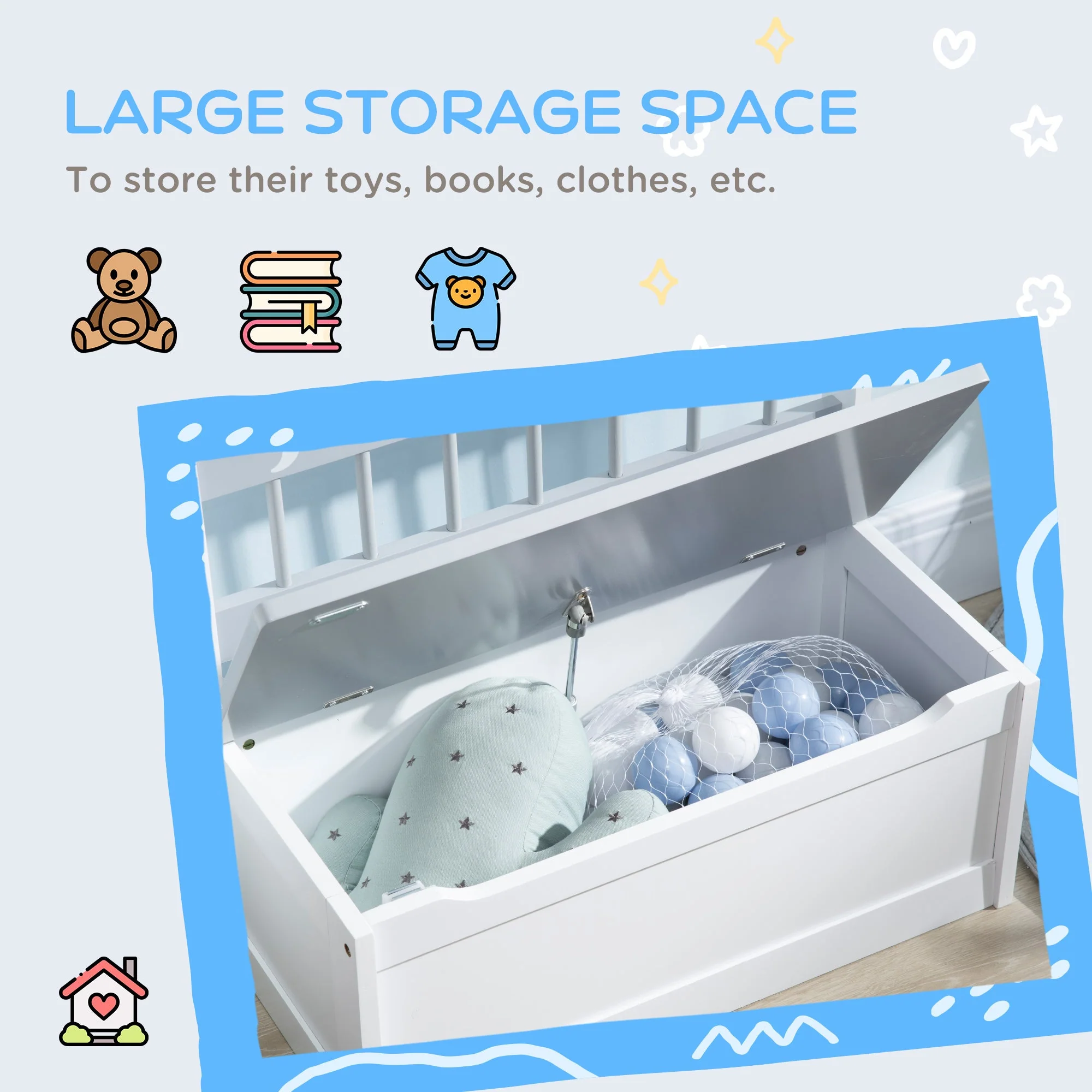 ZONEKIZ 2-IN-1 Wooden Toy Box - Image 5