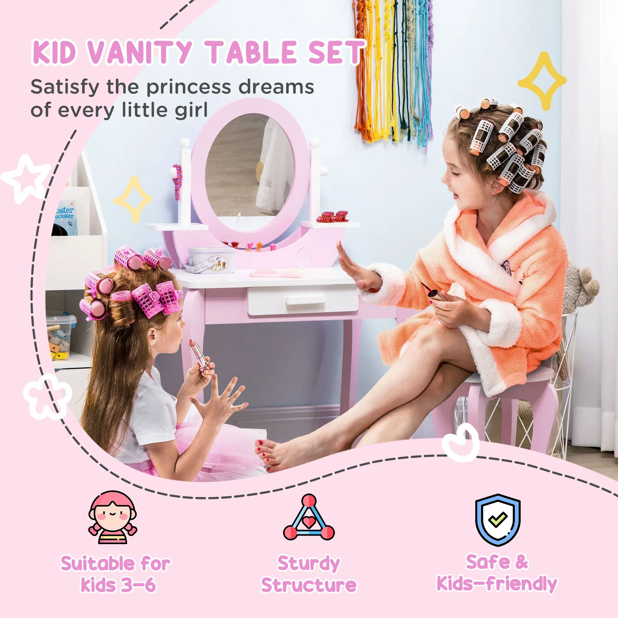 ZONEKIZ Kids Dressing Table Set - Image 3