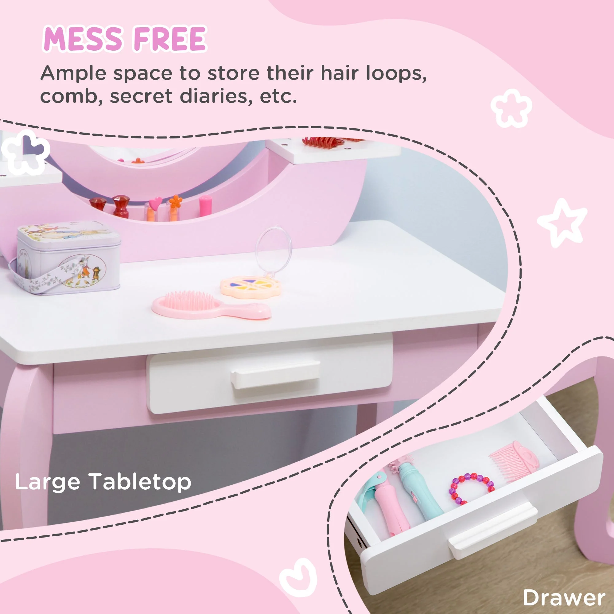 ZONEKIZ Kids Dressing Table Set - Image 4