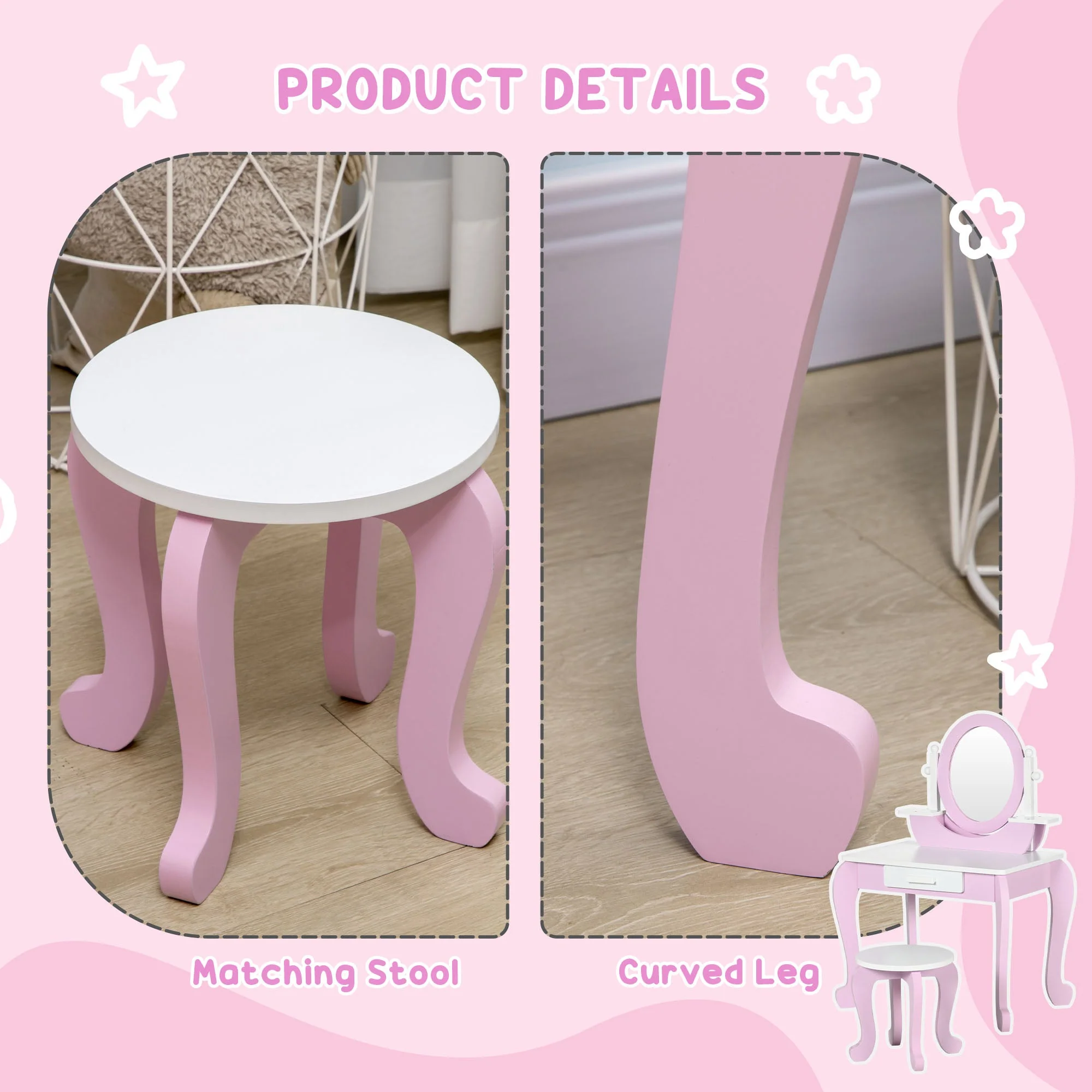 ZONEKIZ Kids Dressing Table Set - Image 5
