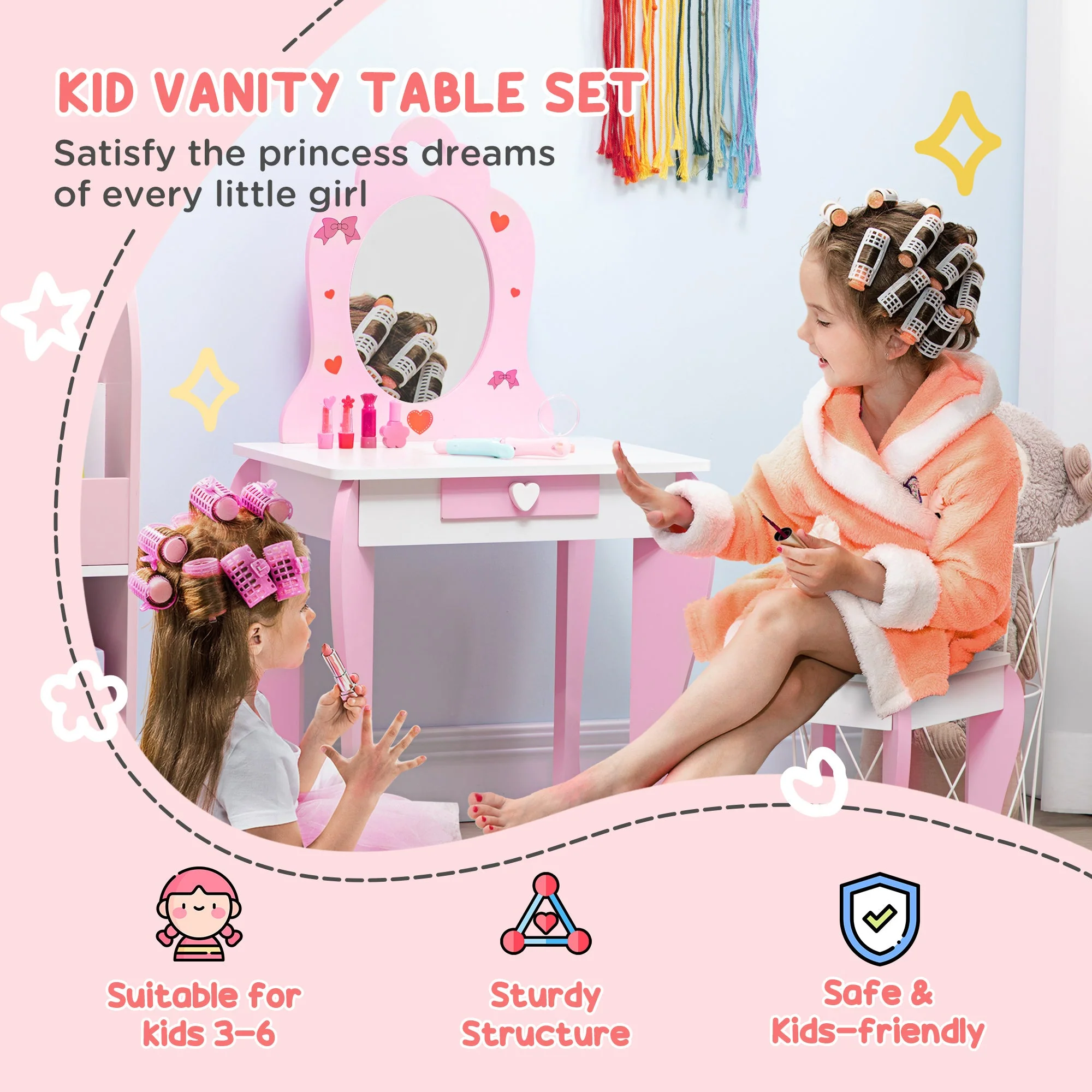 ZONEKIZ Kids Dressing table Set w/ Mirror - Image 3