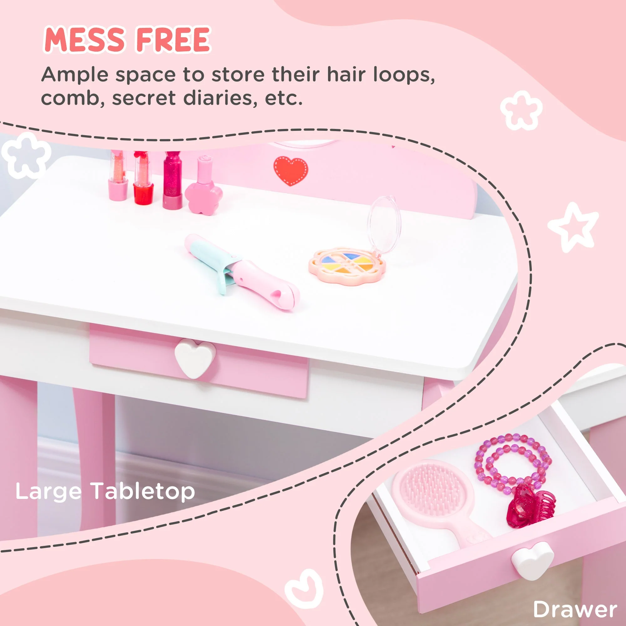 ZONEKIZ Kids Dressing table Set w/ Mirror - Image 4