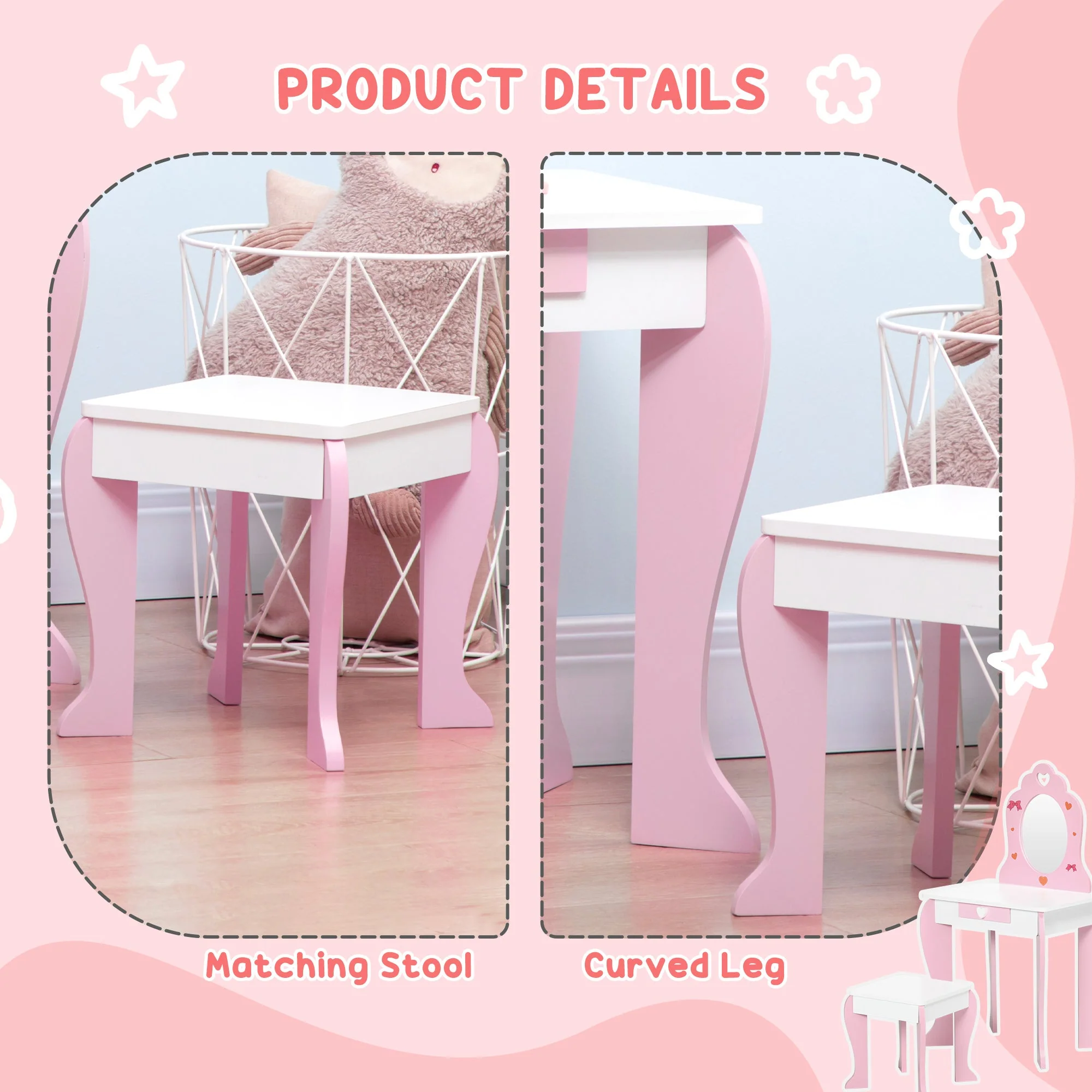 ZONEKIZ Kids Dressing table Set w/ Mirror - Image 5