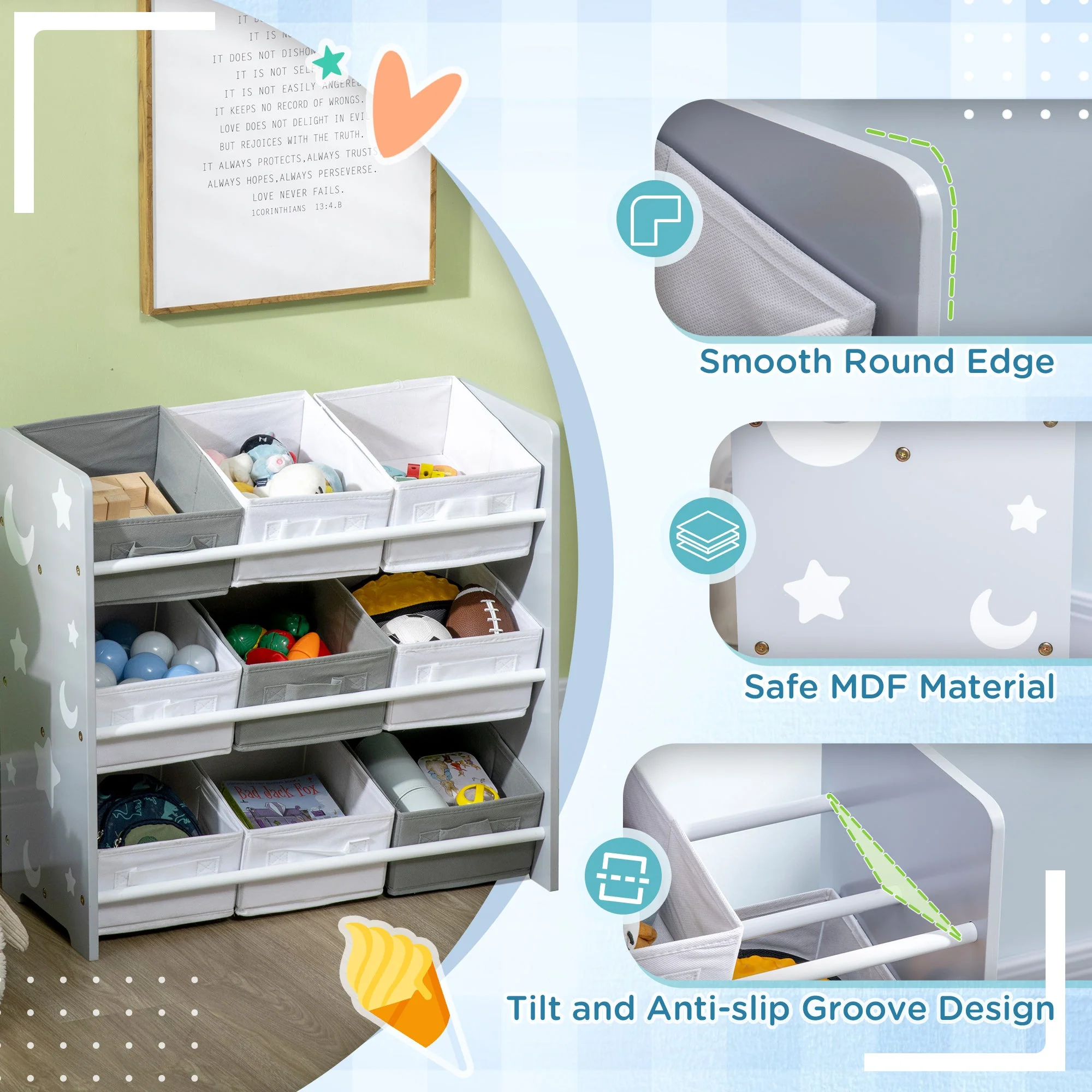 ZONEKIZ Kids Storage Unit with 9 Removable Storage Baskets - Image 4