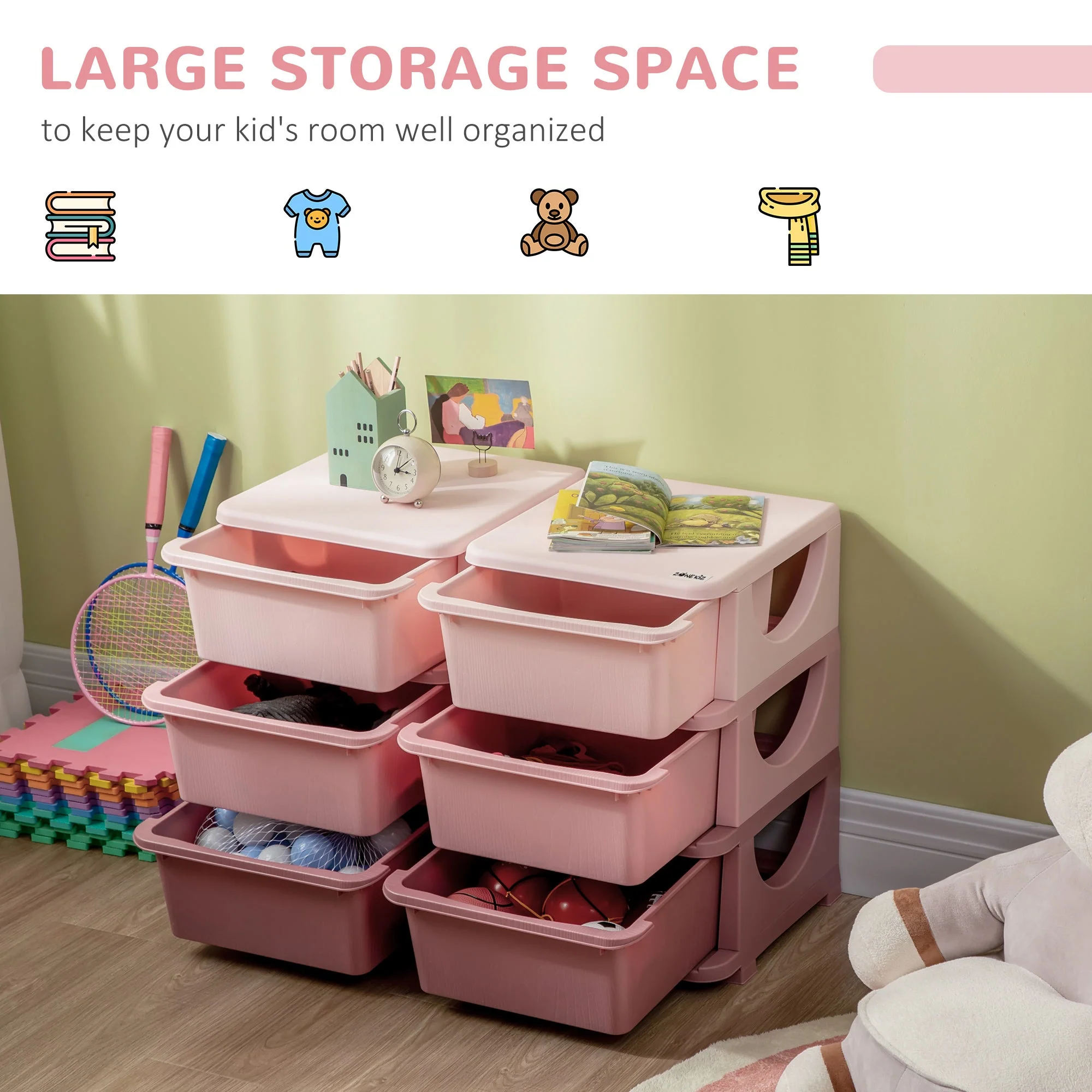 ZONEKIZ Kids Storage Units with 6 Drawers - Image 4