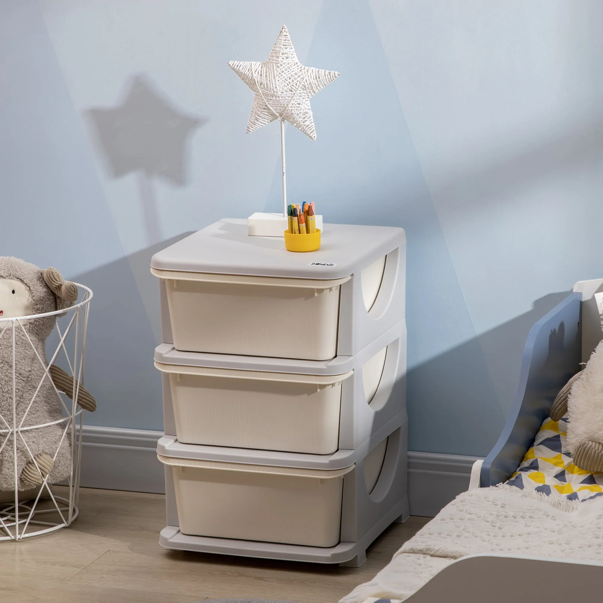 ZONEKIZ Kids Storage Units with Drawers 3 Tier Chest Vertical Dresser Tower Toy Organiser for Nursery Playroom Kindergarten White - Image 2