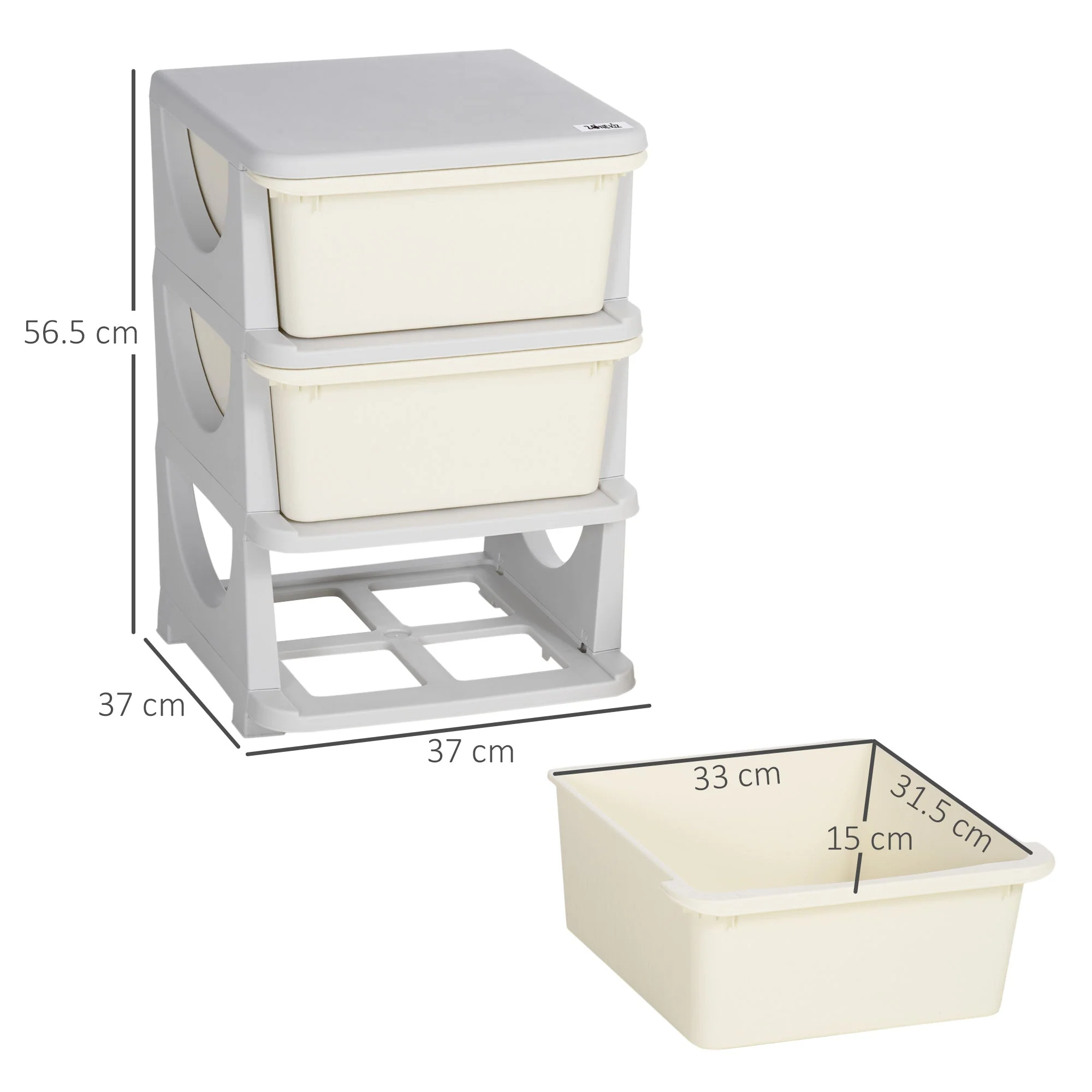 ZONEKIZ Kids Storage Units with Drawers 3 Tier Chest Vertical Dresser Tower Toy Organiser for Nursery Playroom Kindergarten White - Image 3