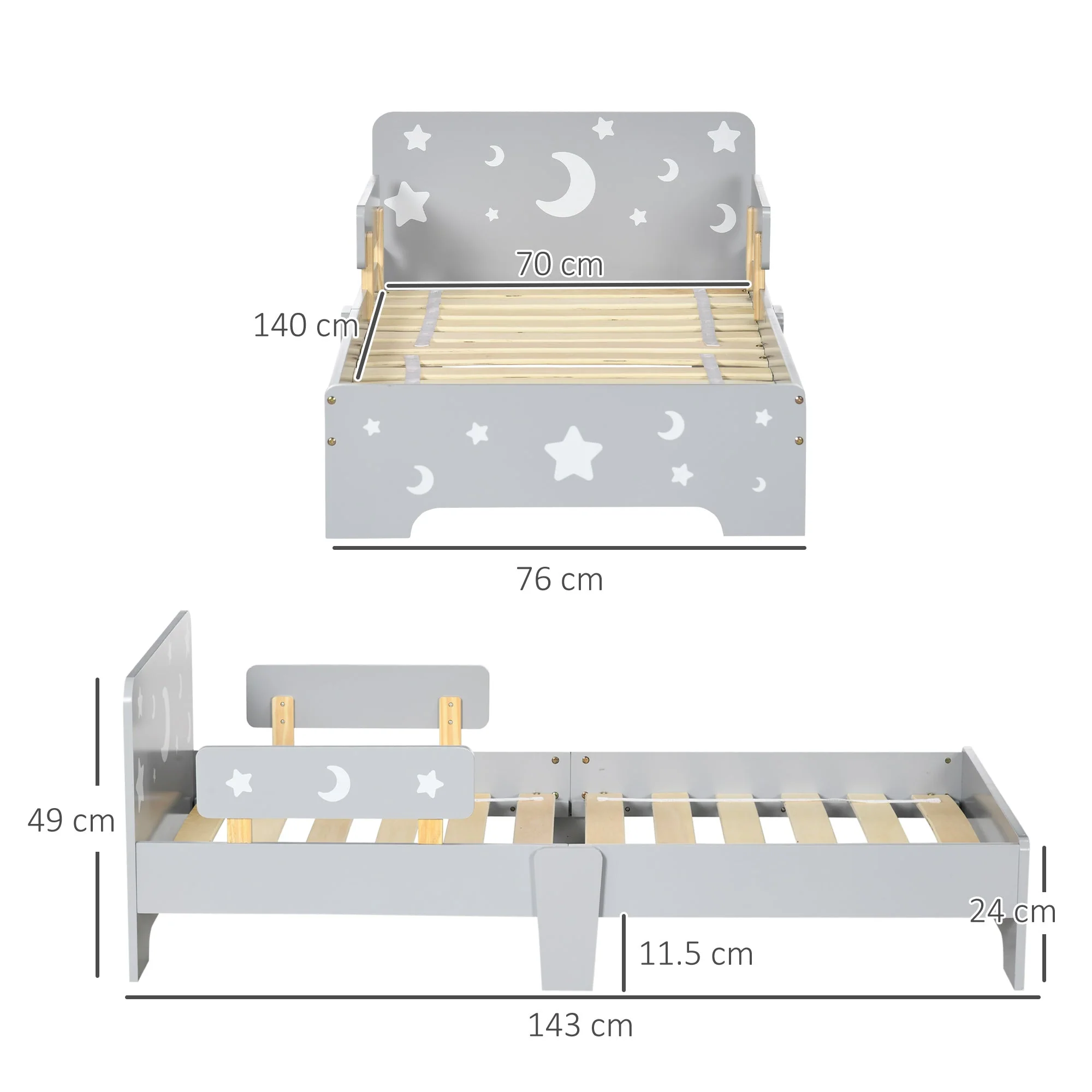 ZONEKIZ Kids Toddler Bed with Star & Moon Patterns - Image 2