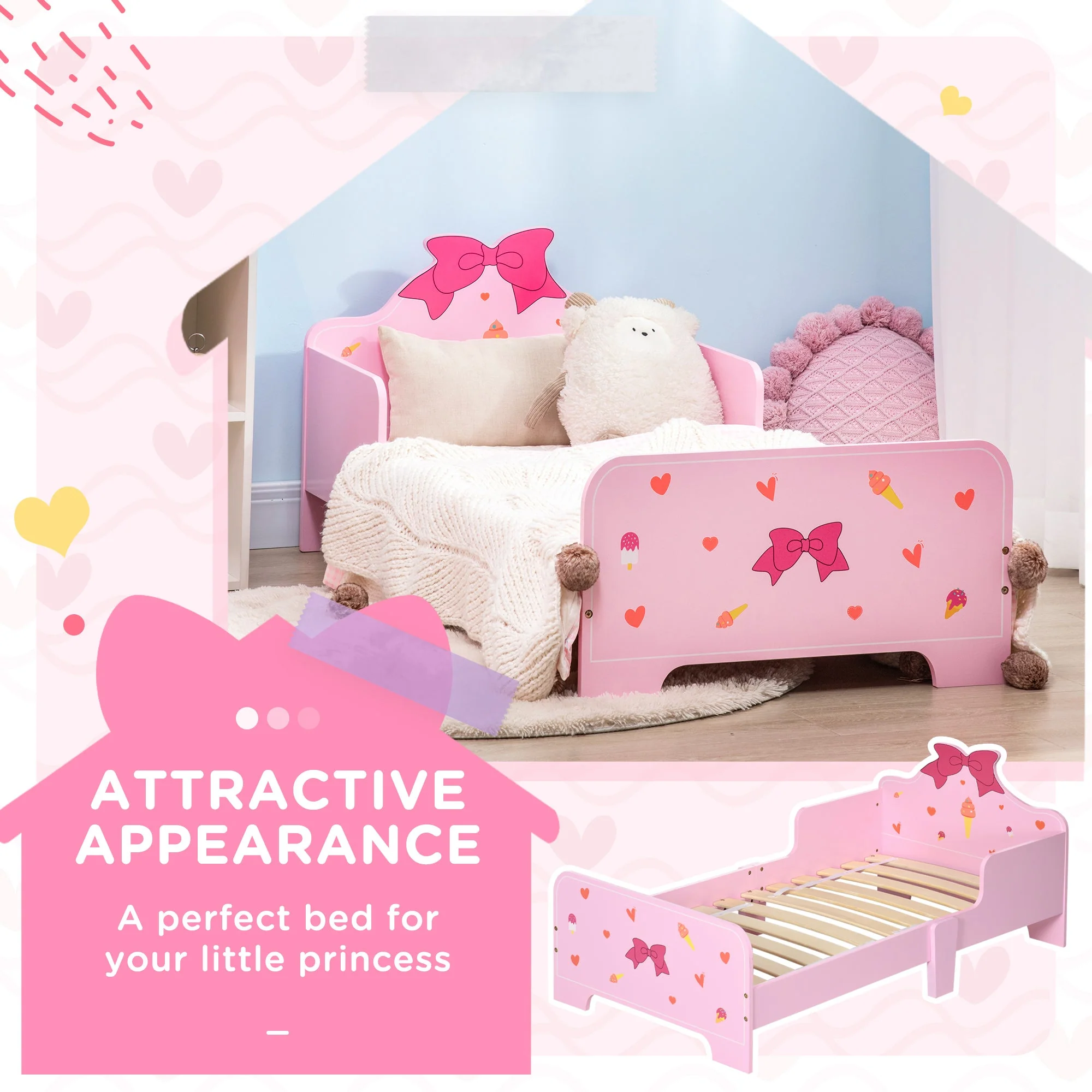 ZONEKIZ Princess-Themed Kids Toddler Bed w/ Cute Patterns - Image 3